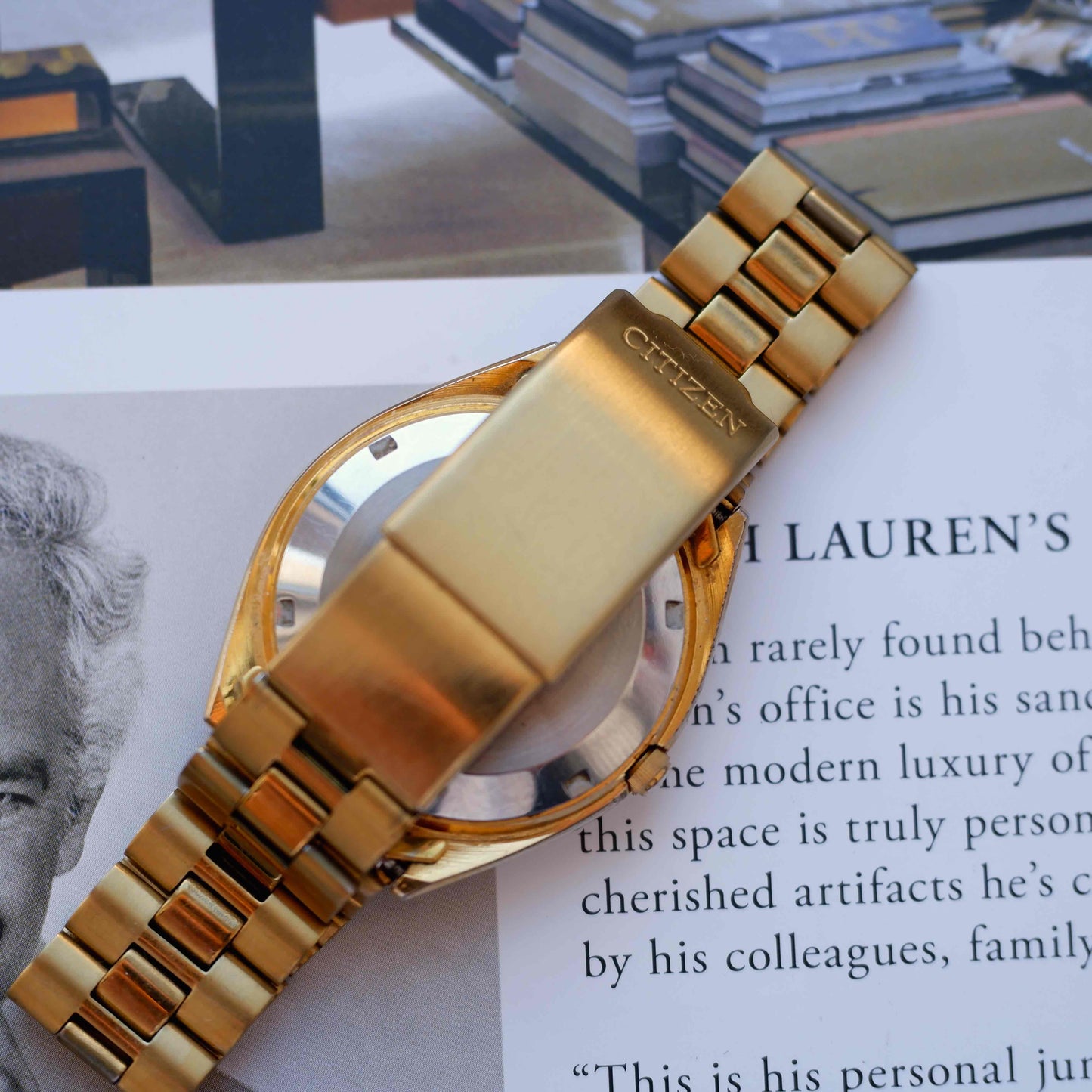 Vintage Citizen Automatic Watch 70s Golden Champagne Dial 21 Jewels Day-Date