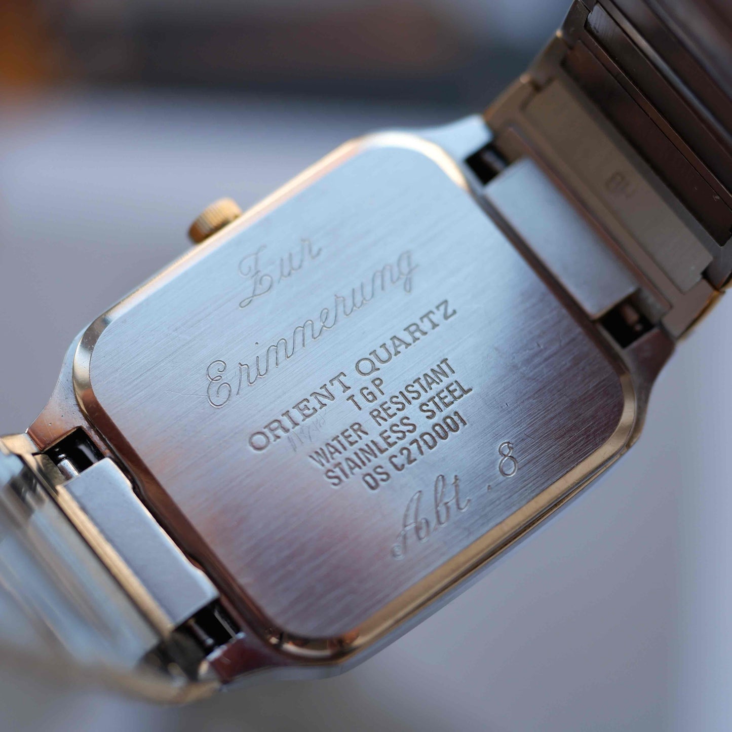 Vintage Orient Tank Style Gray Dial Two-Tone Quartz 80s