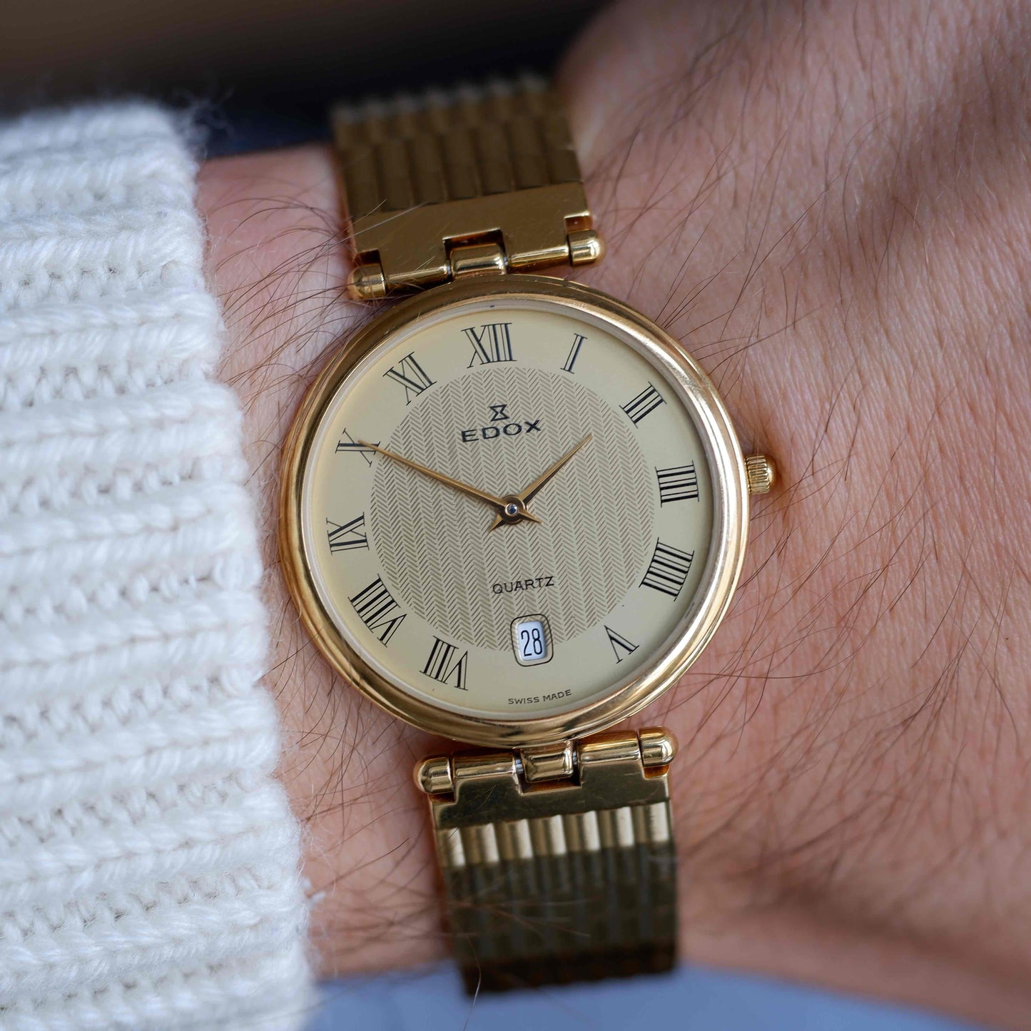 Vintage Edox Roman Dial Gold Plated Quartz Watch 80s