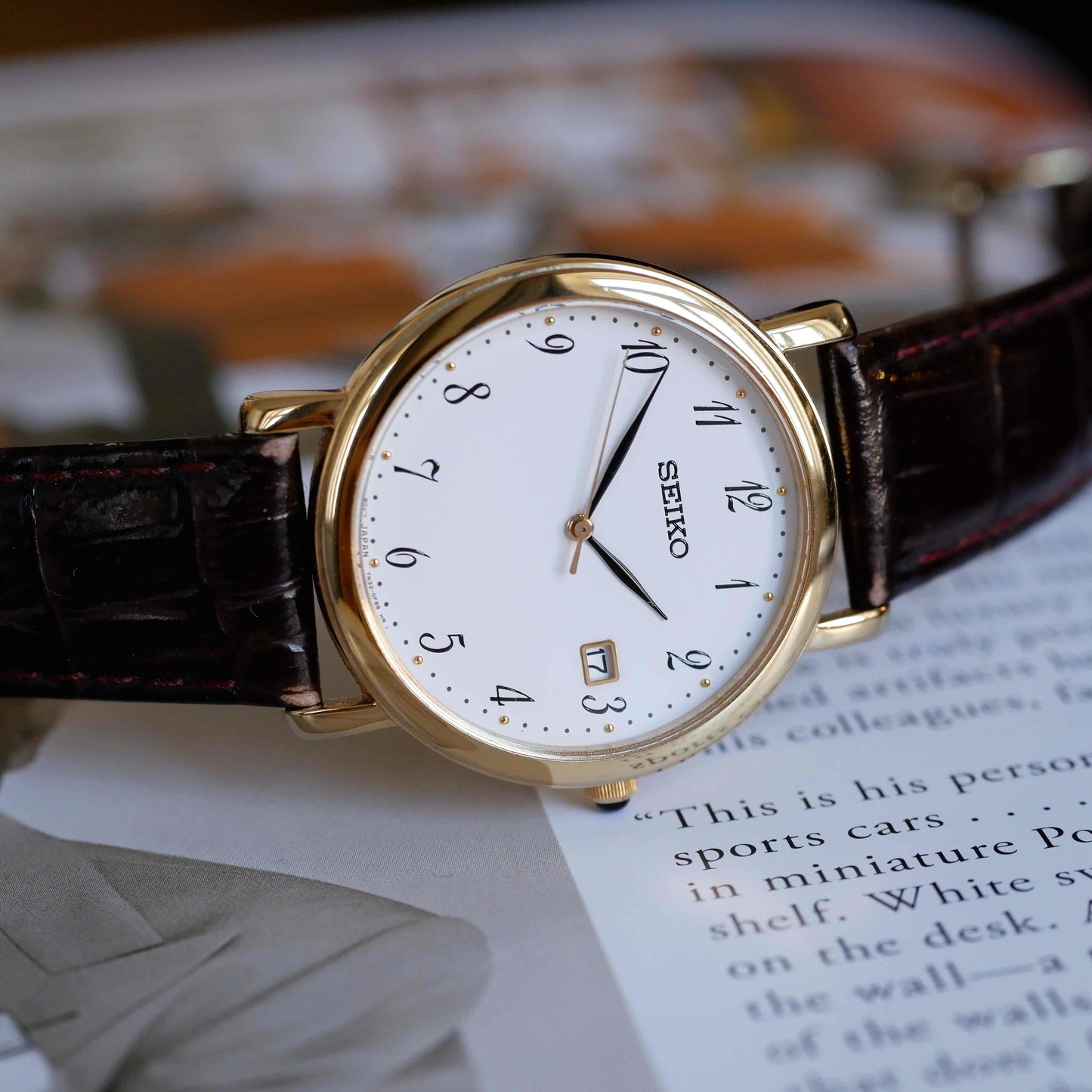 Vintage Seiko Dress Watch 90s Gold White Dial Quartz