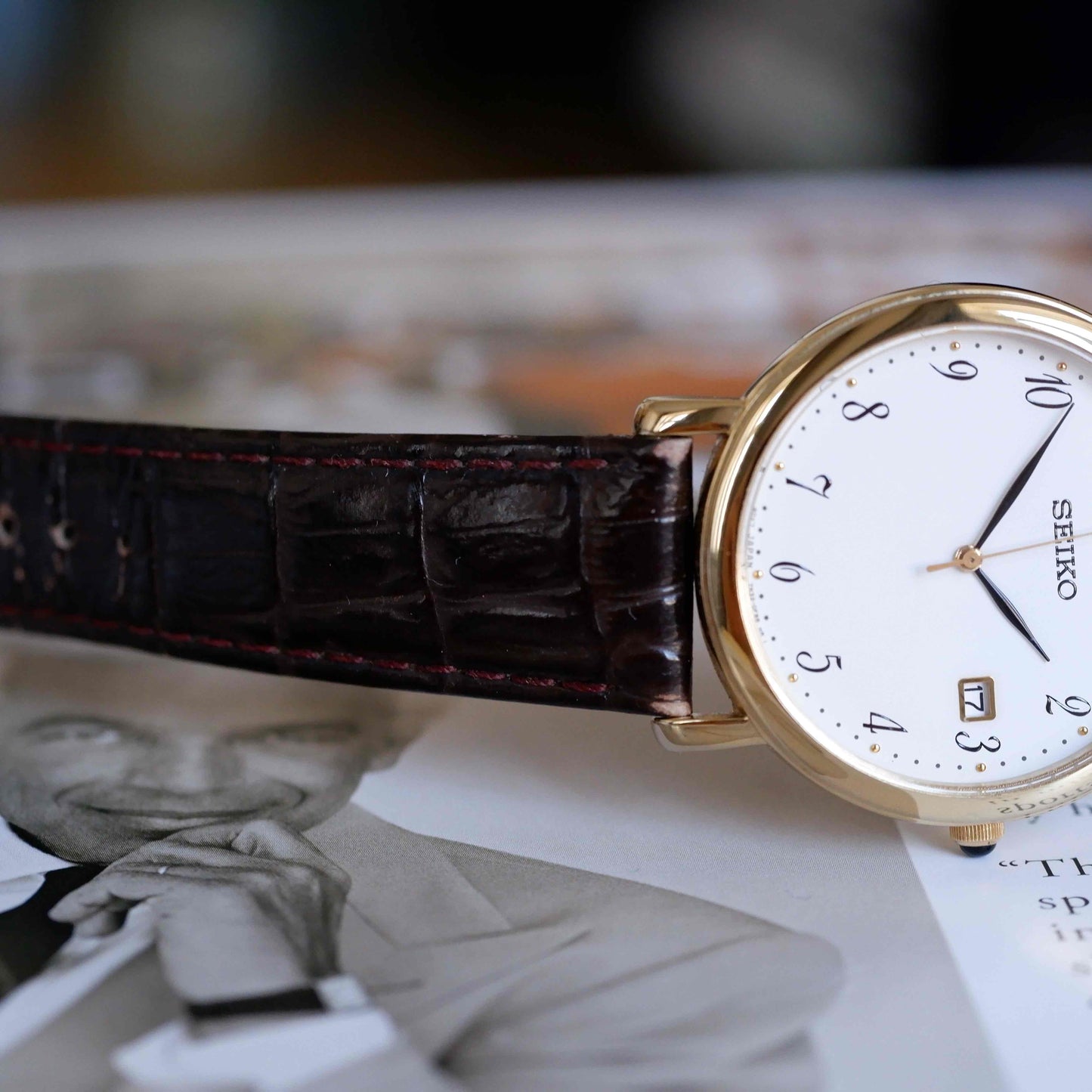 Vintage Seiko Dress Watch 90s Gold White Dial Quartz