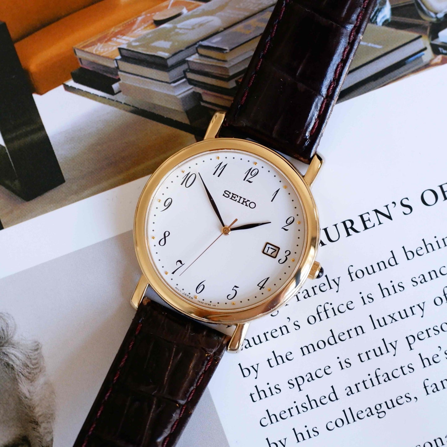 Vintage Seiko Dress Watch 90s Gold White Dial Quartz