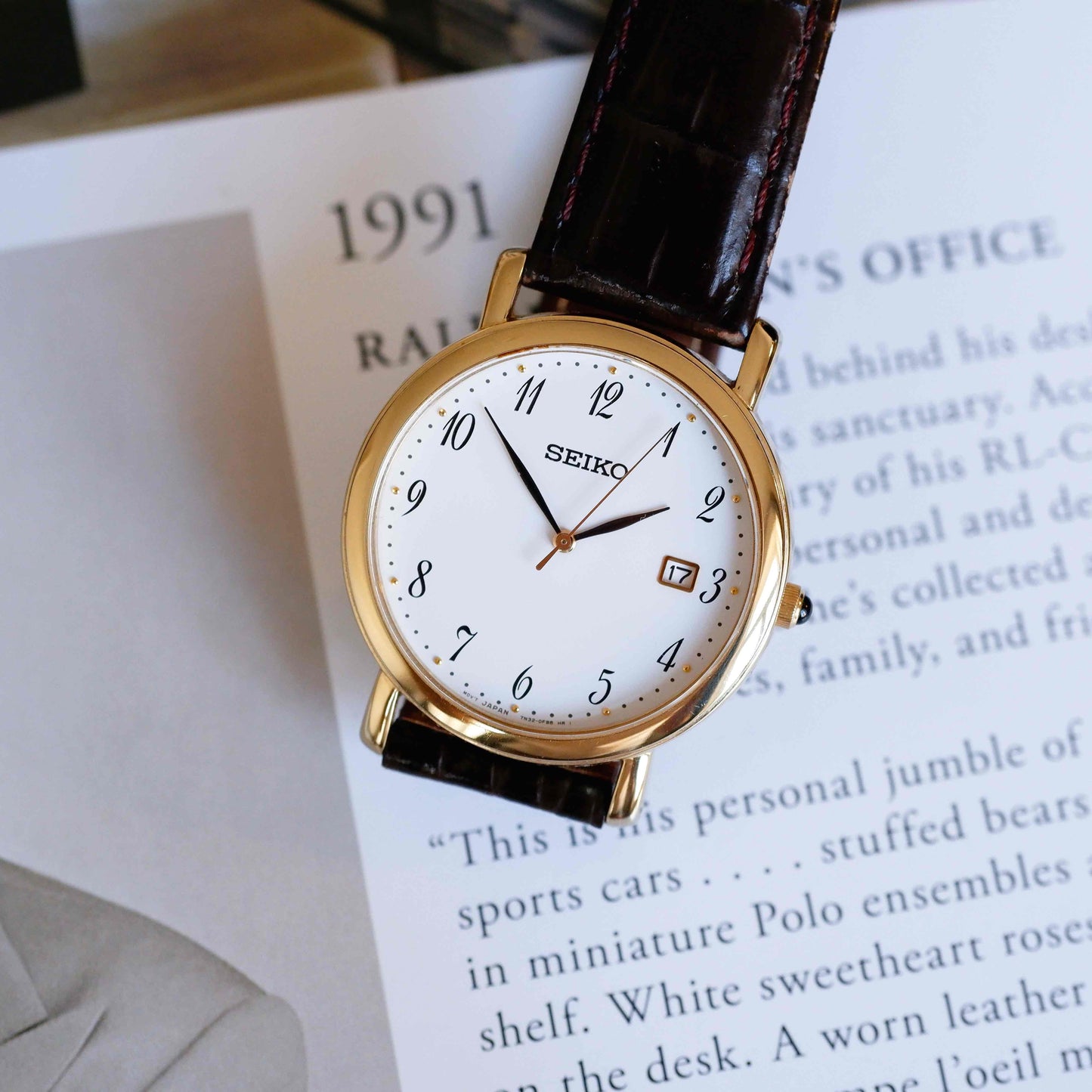 Vintage Seiko Dress Watch 90s Gold White Dial Quartz