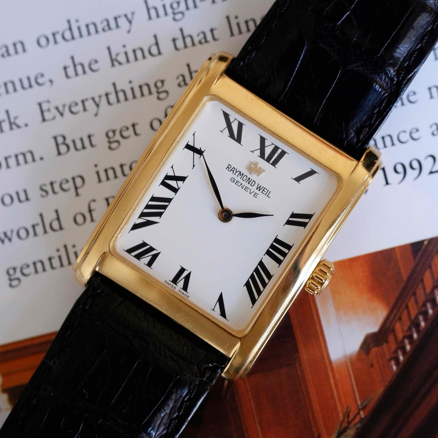 Vintage Raymond Weil Tank Dress Watch Mechanical Golden White Dial
