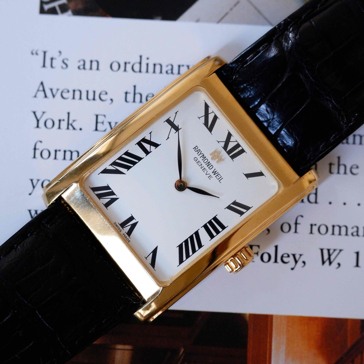 Vintage Raymond Weil Tank Dress Watch Mechanical Golden White Dial