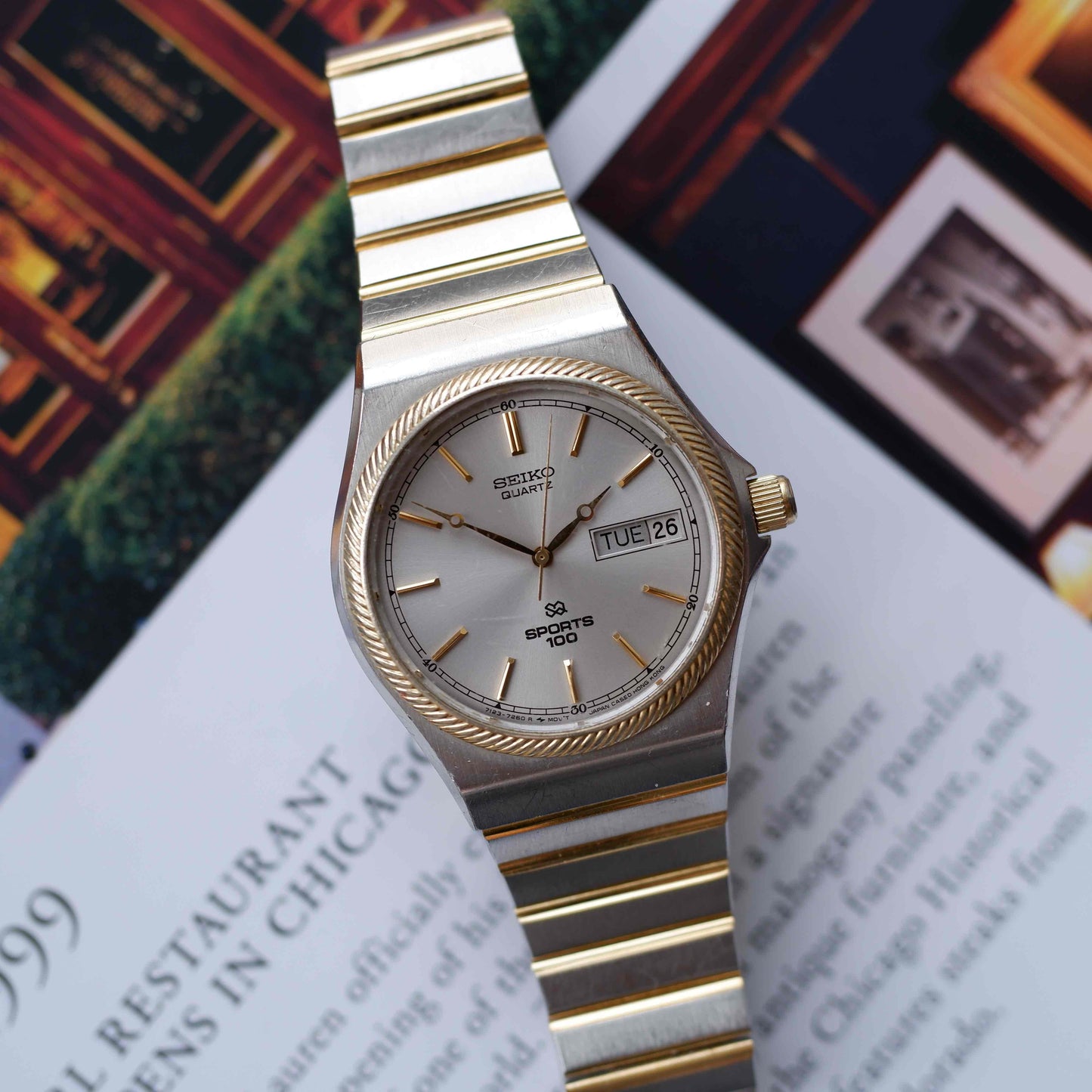 Vintage Seiko SQ100 Day and Date Quartz Two Tone Gold 80s