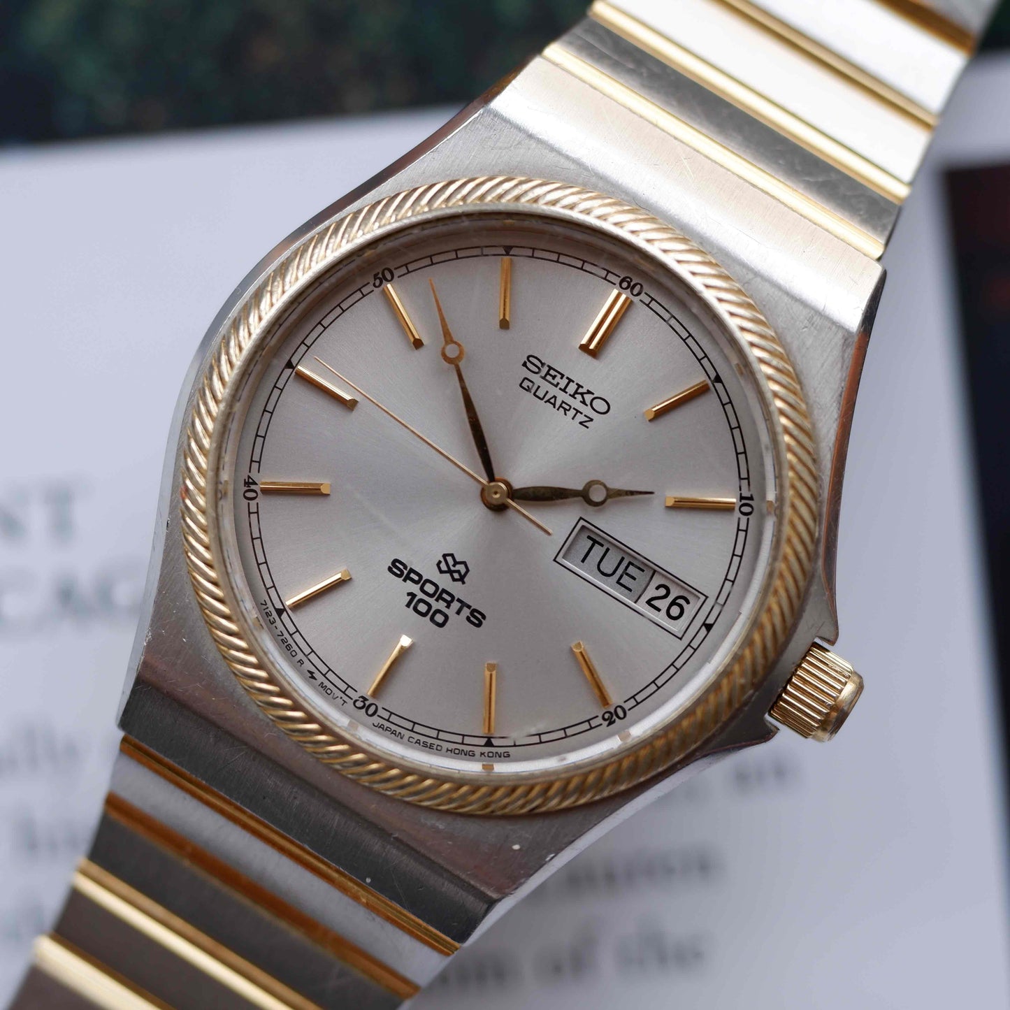 Vintage Seiko SQ100 Day and Date Quartz Two Tone Gold 80s