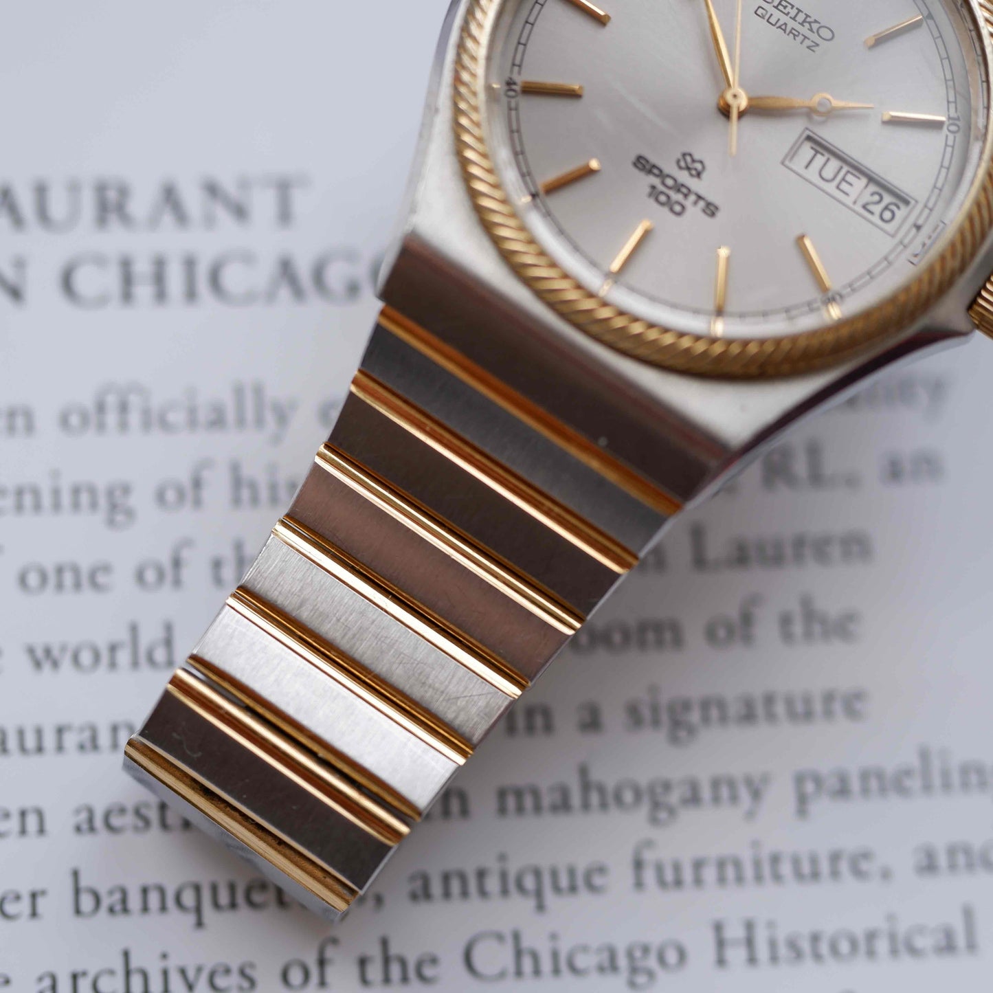 Vintage Seiko SQ100 Day and Date Quartz Two Tone Gold 80s