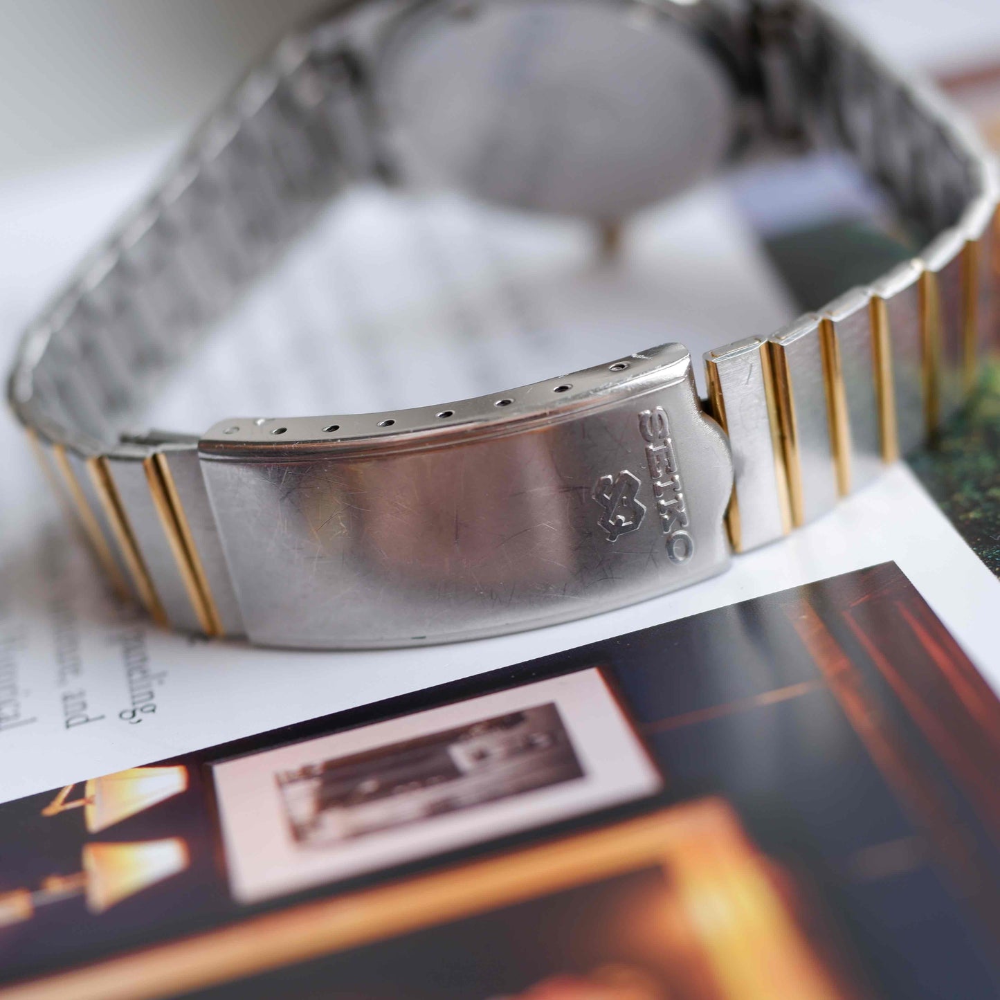 Vintage Seiko SQ100 Day and Date Quartz Two Tone Gold 80s