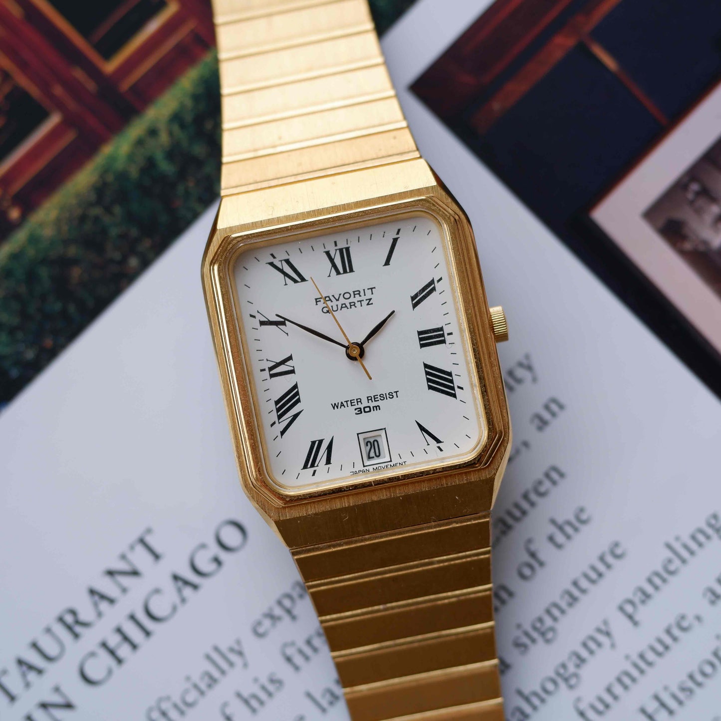 Vintage Favorit Tank Style Roman Numerals Quartz from the 80s NOS