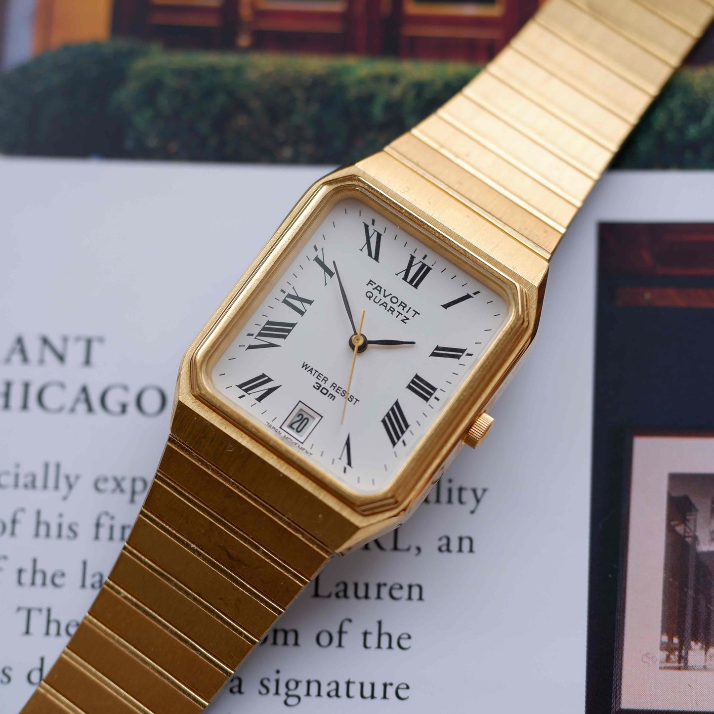 Vintage Favorit Tank Style Roman Numerals Quartz from the 80s NOS
