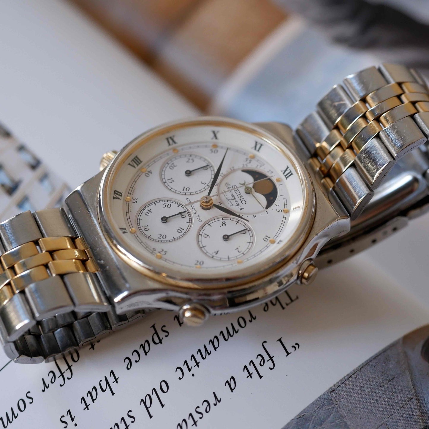 Vintage Seiko Moon Phase Chronograph Ref. 7A48.7000 Quartz from the 80s