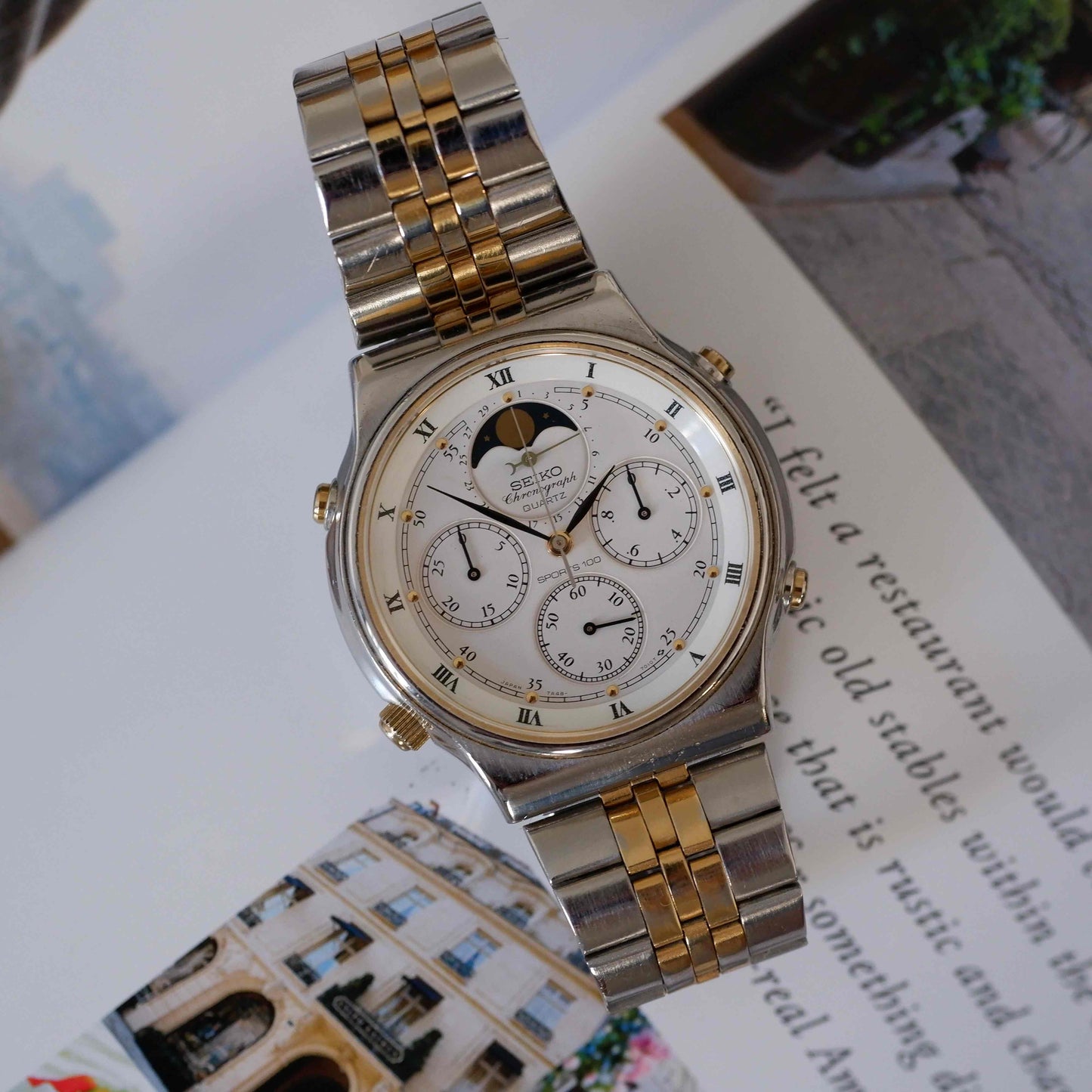 Vintage Seiko Moon Phase Chronograph Ref. 7A48.7000 Quartz from the 80s