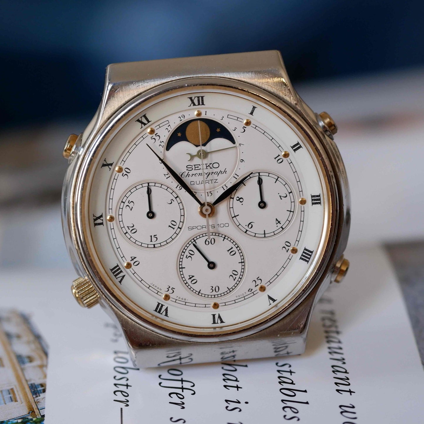 Vintage Seiko Moon Phase Chronograph Ref. 7A48.7000 Quartz from the 80s