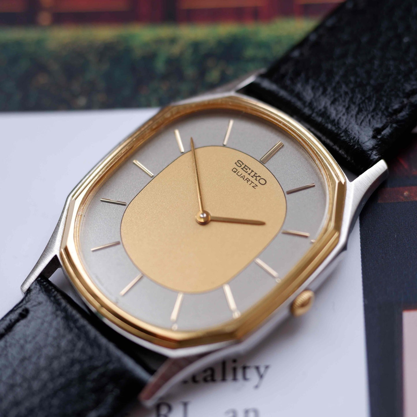 Vintage Seiko Ultra-Thin Dress Watch 80s Two Tone Dial Quartz