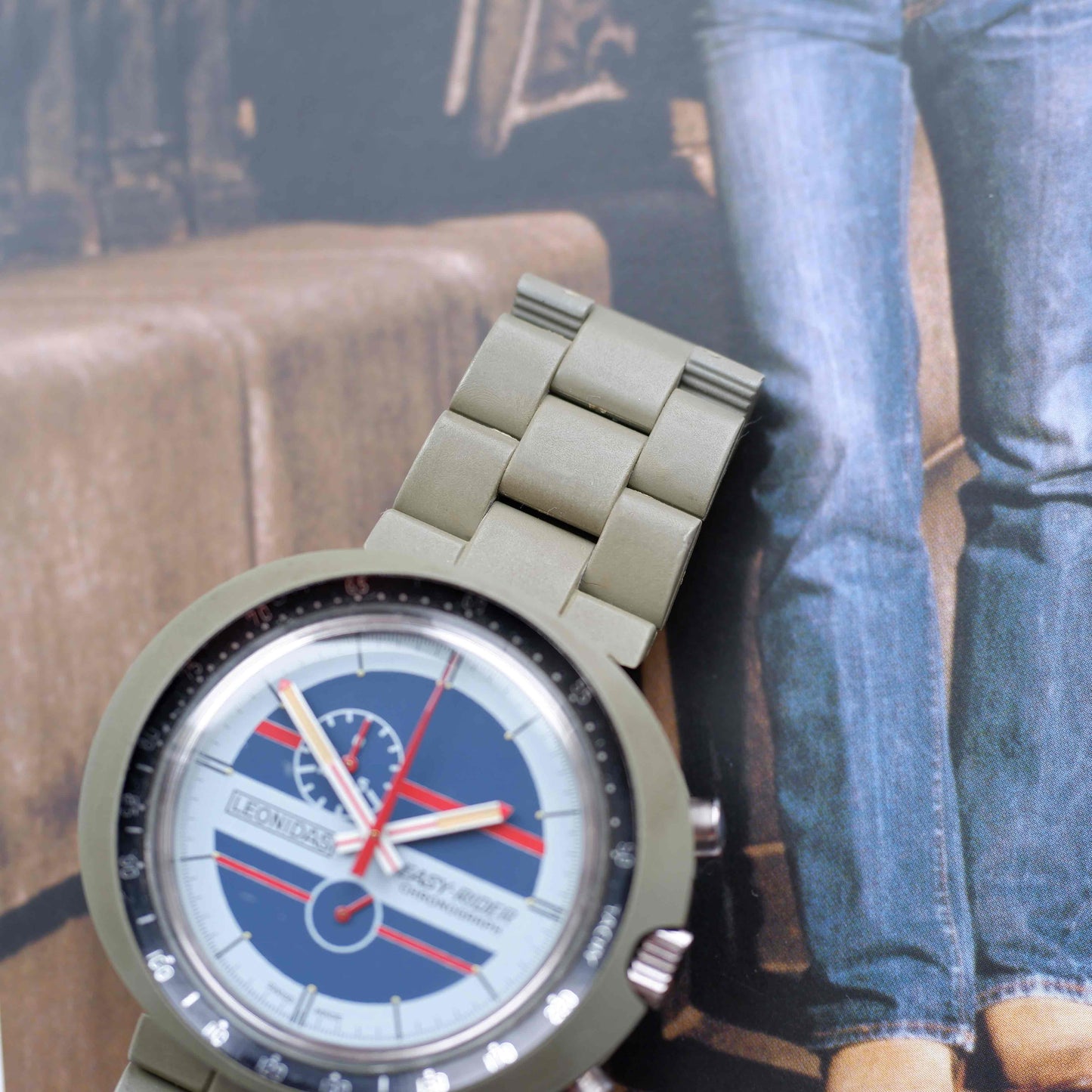 Vintage Leonidas Easy-Rider Ultra Rare Green Case with Factory Bracelet 70s Mint