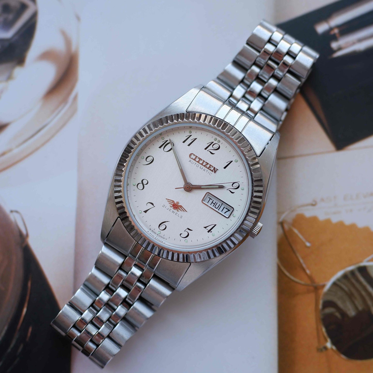 Vintage Citizen Eagle 7 Automatic Day-Date Watch 80s Arabic Numerals 21 Jewels