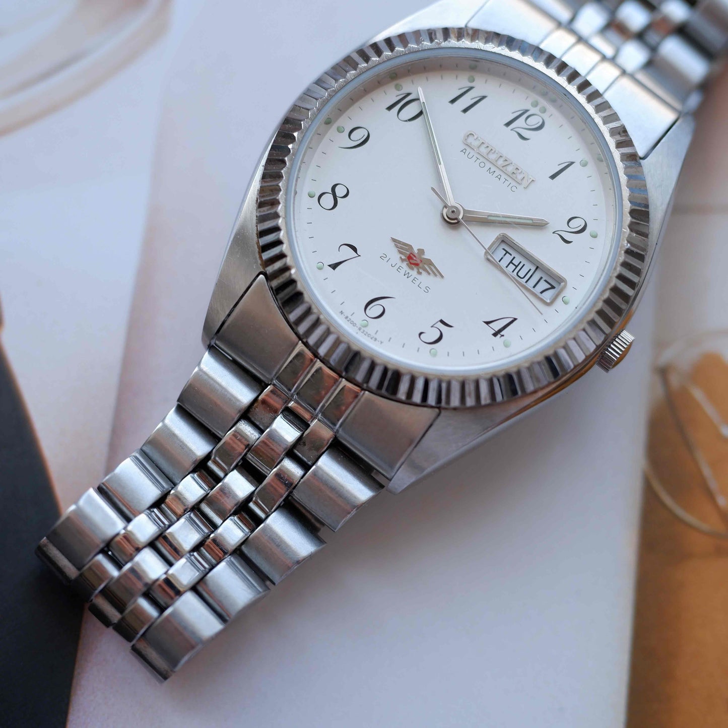 Vintage Citizen Eagle 7 Automatic Day-Date Watch 80s Arabic Numerals 21 Jewels
