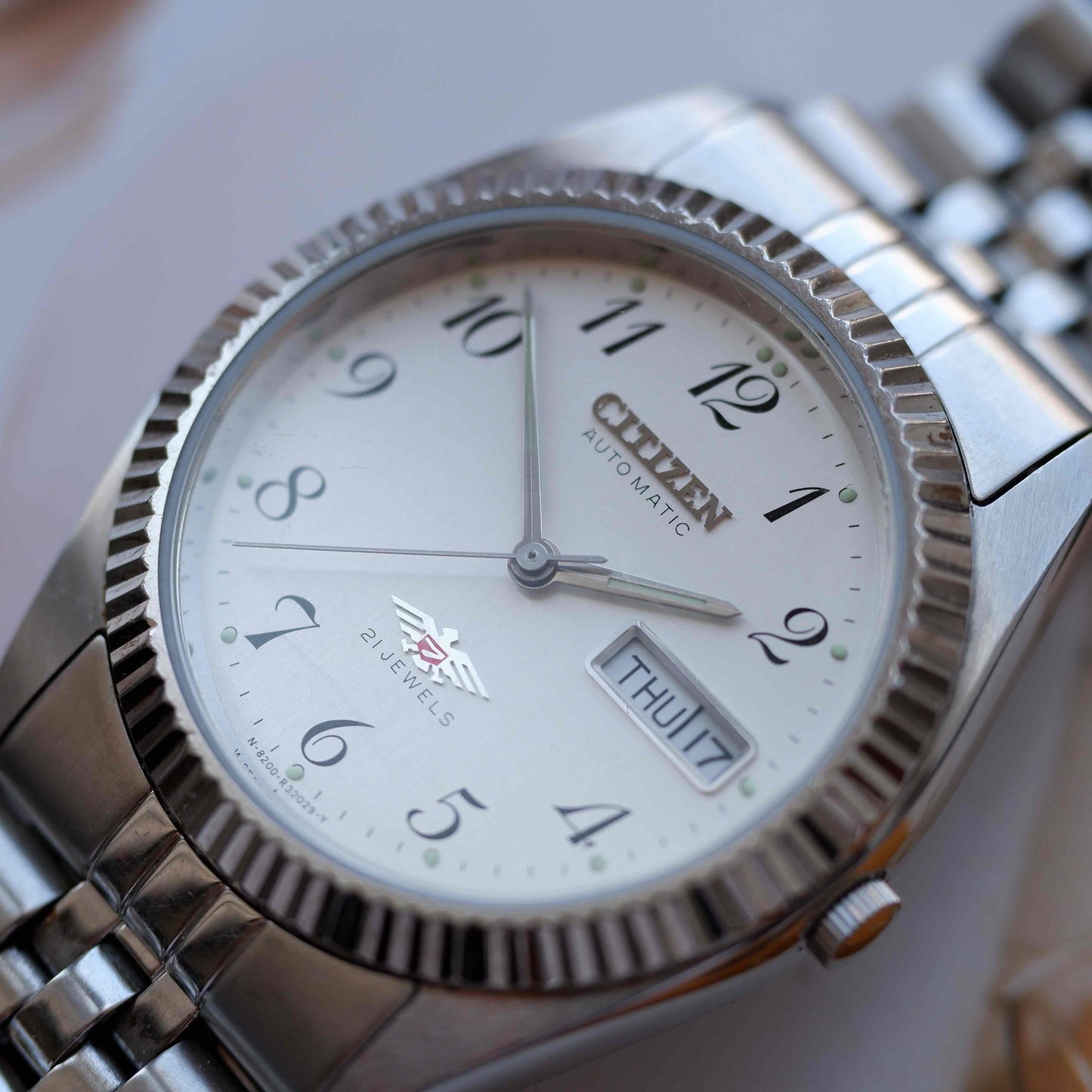 Vintage Citizen Eagle 7 Automatic Day-Date Watch 80s Arabic Numerals 21 Jewels
