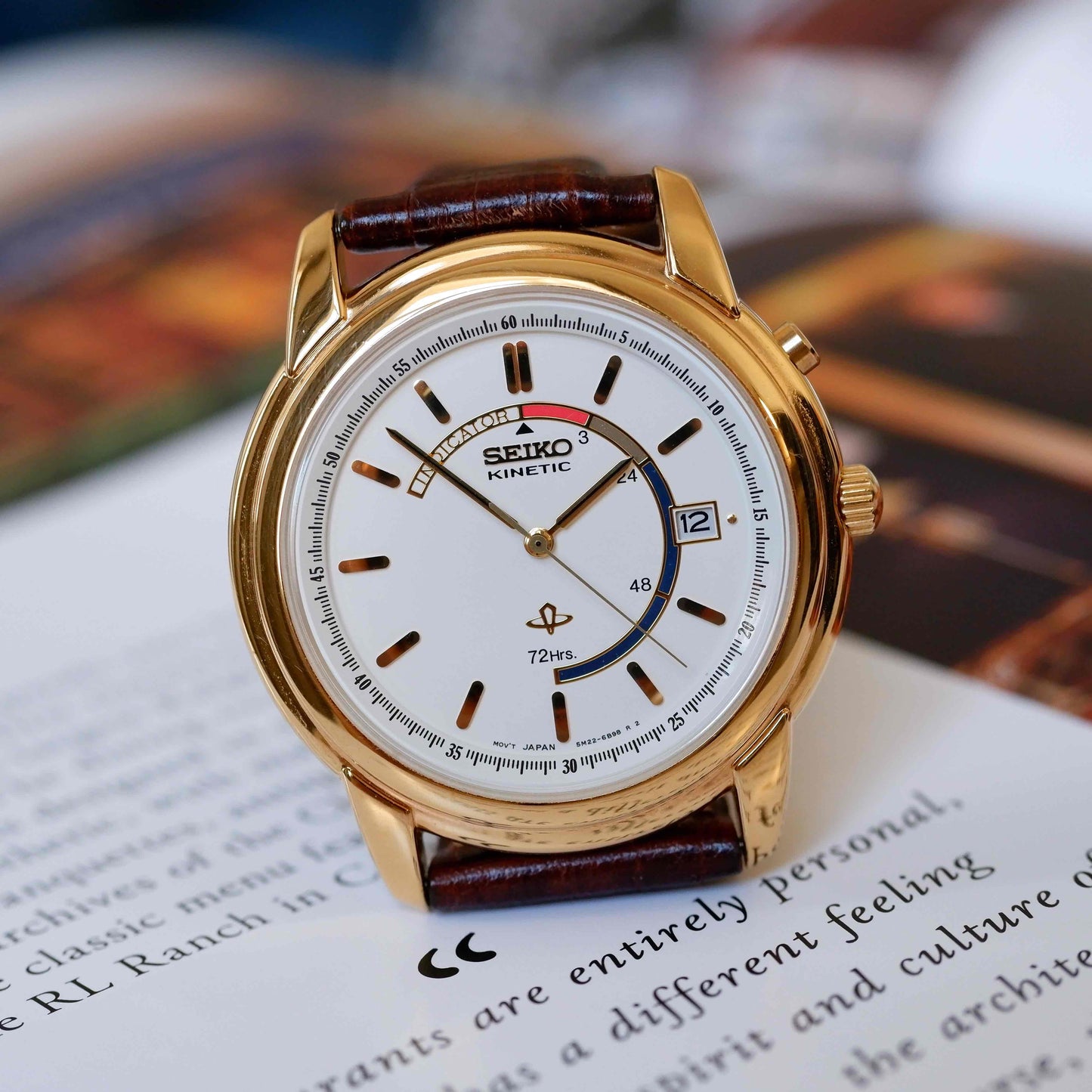 Vintage Seiko Dress Watch 90s Gold White Dial Kinetic Quartz