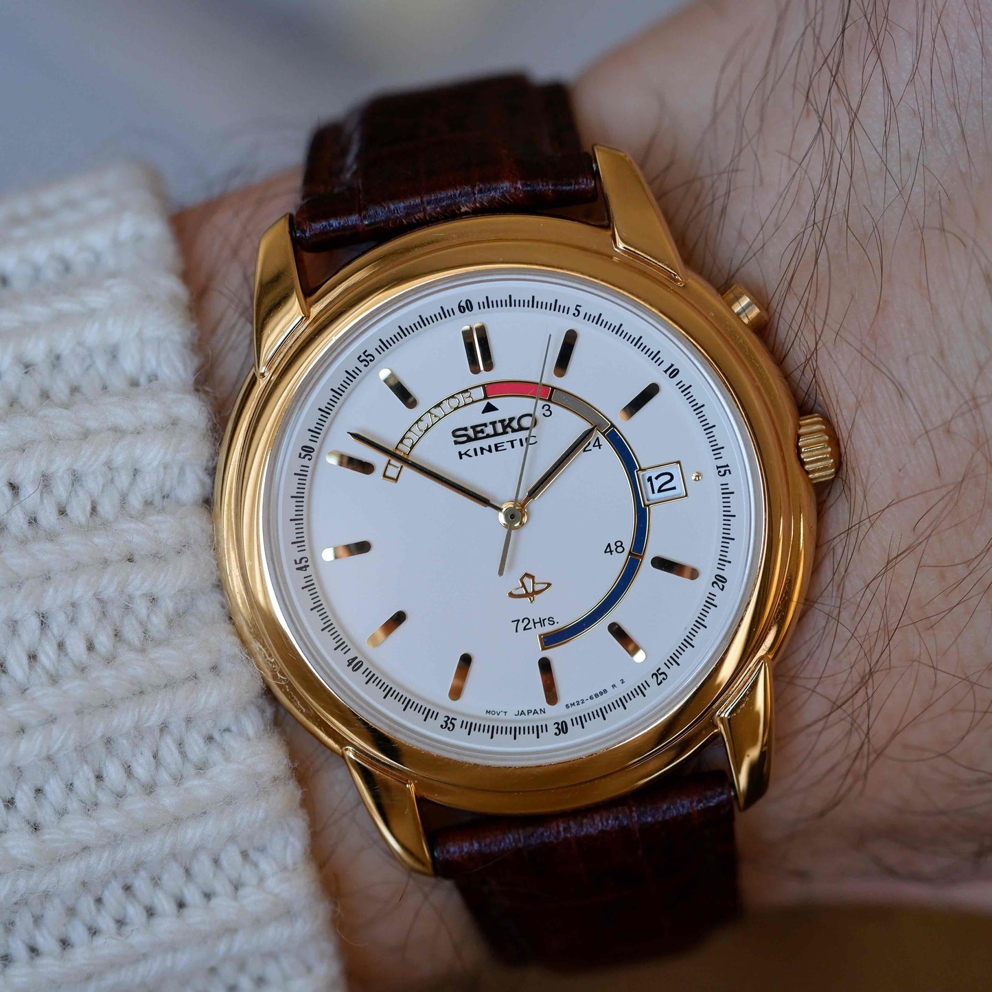 Vintage Seiko Dress Watch 90s Gold White Dial Kinetic Quartz