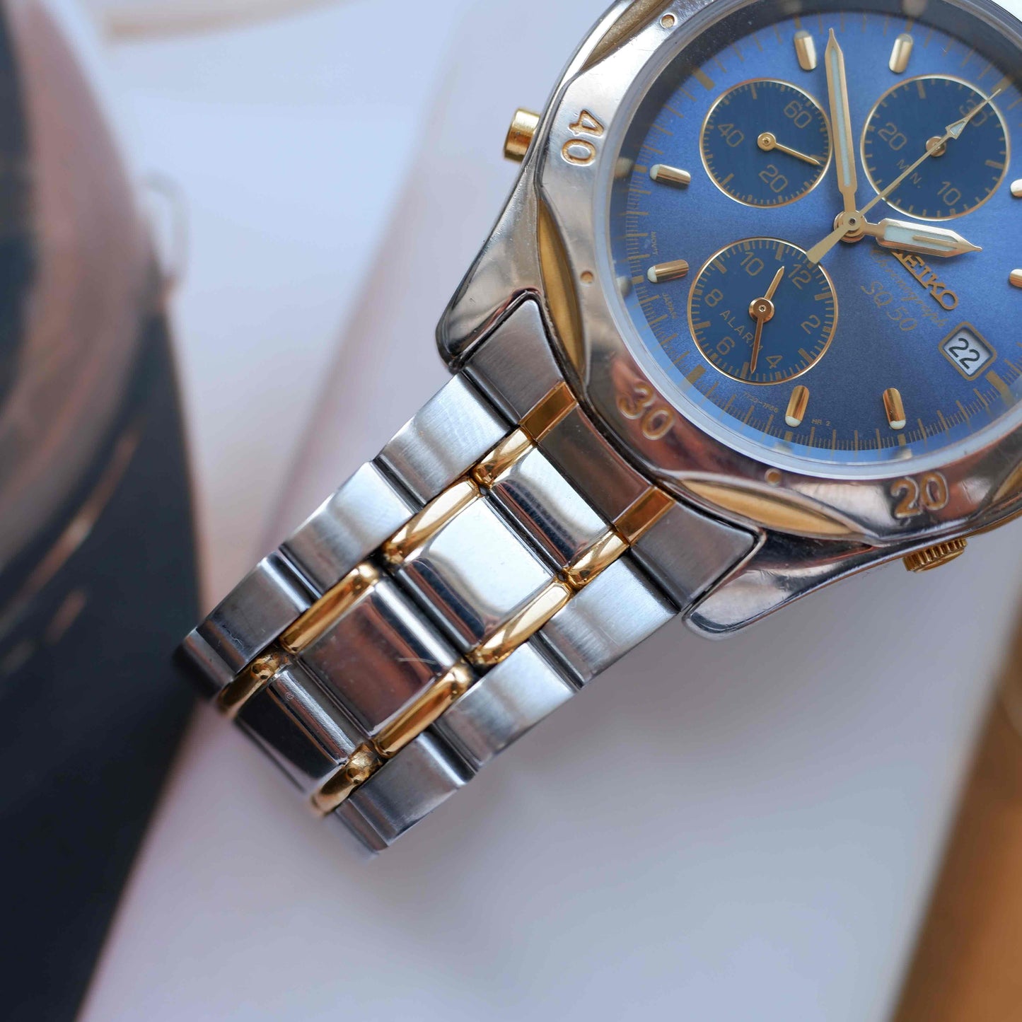 Vintage Seiko SQ50 Chronograph Quartz Blue Sunburst Dial 90s
