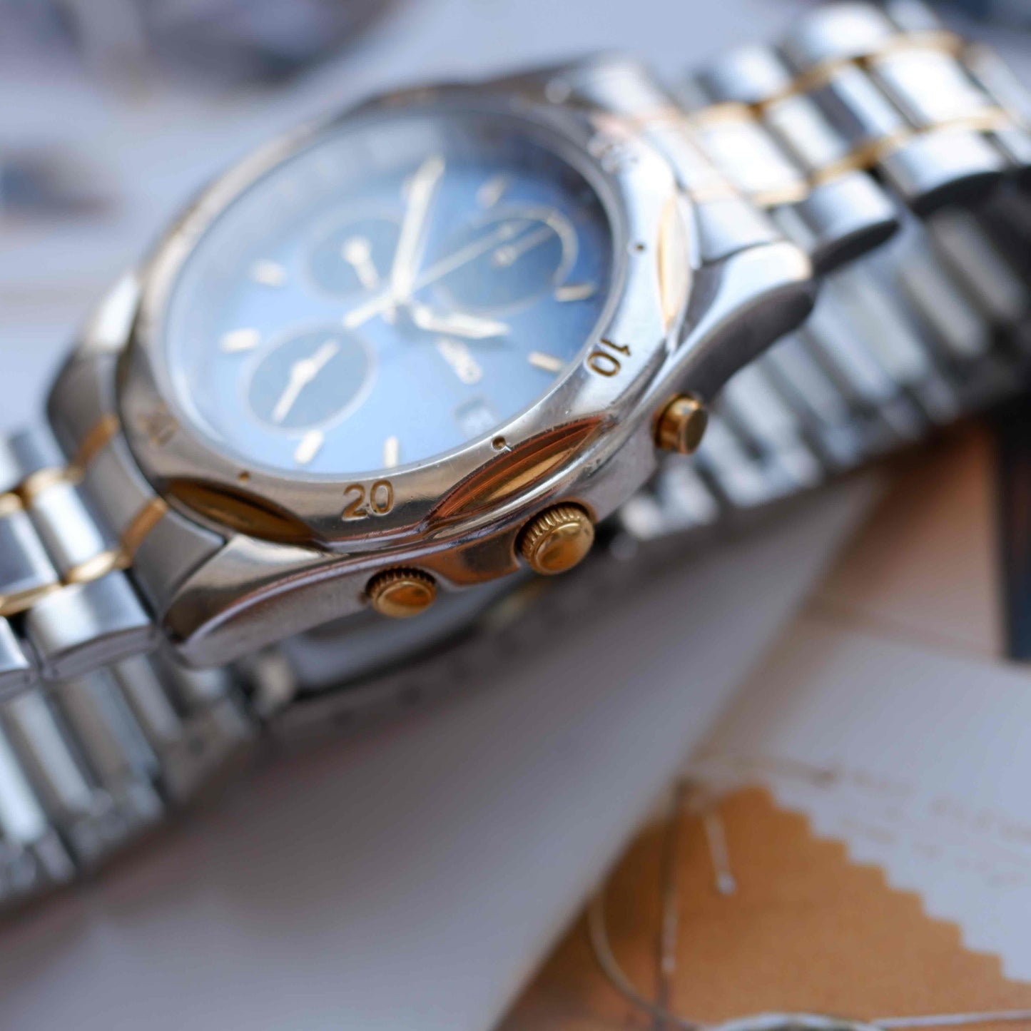 Vintage Seiko SQ50 Chronograph Quartz Blue Sunburst Dial 90s