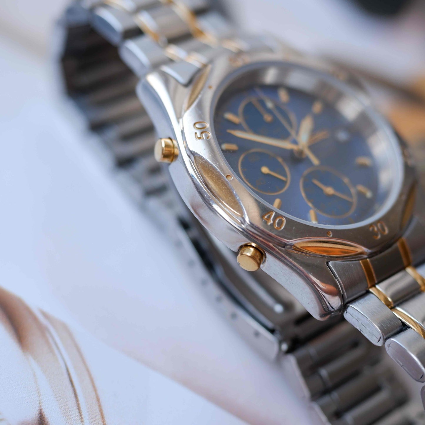 Vintage Seiko SQ50 Chronograph Quartz Blue Sunburst Dial 90s