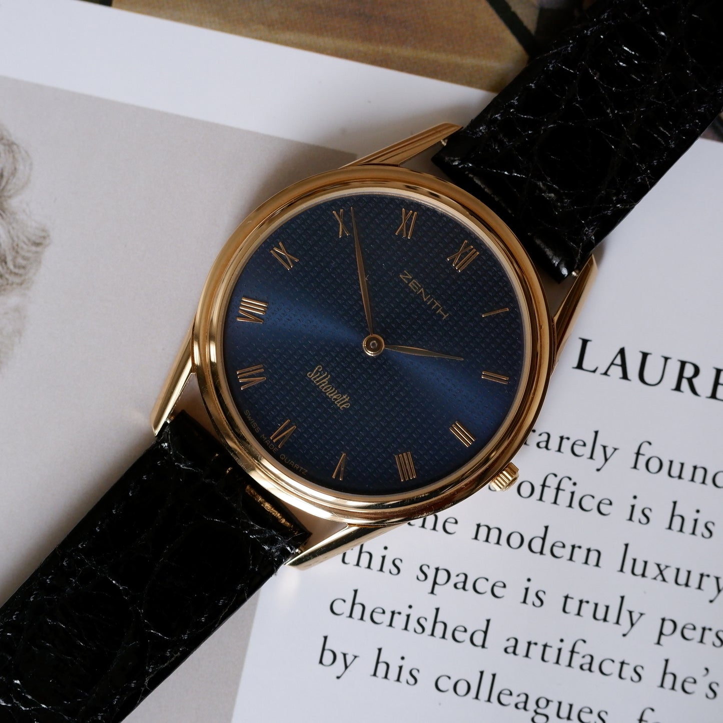 Vintage Zenith Dress Style Blue Guilloche Quartz 90s NOS