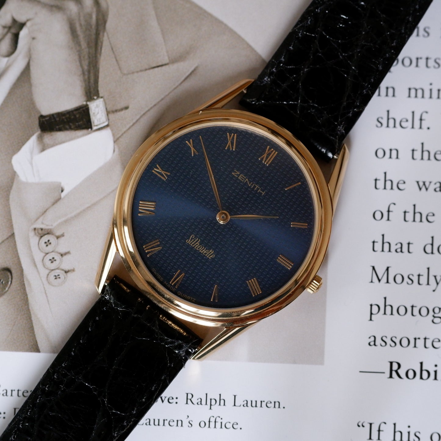 Vintage Zenith Dress Style Blue Guilloche Quartz 90s NOS