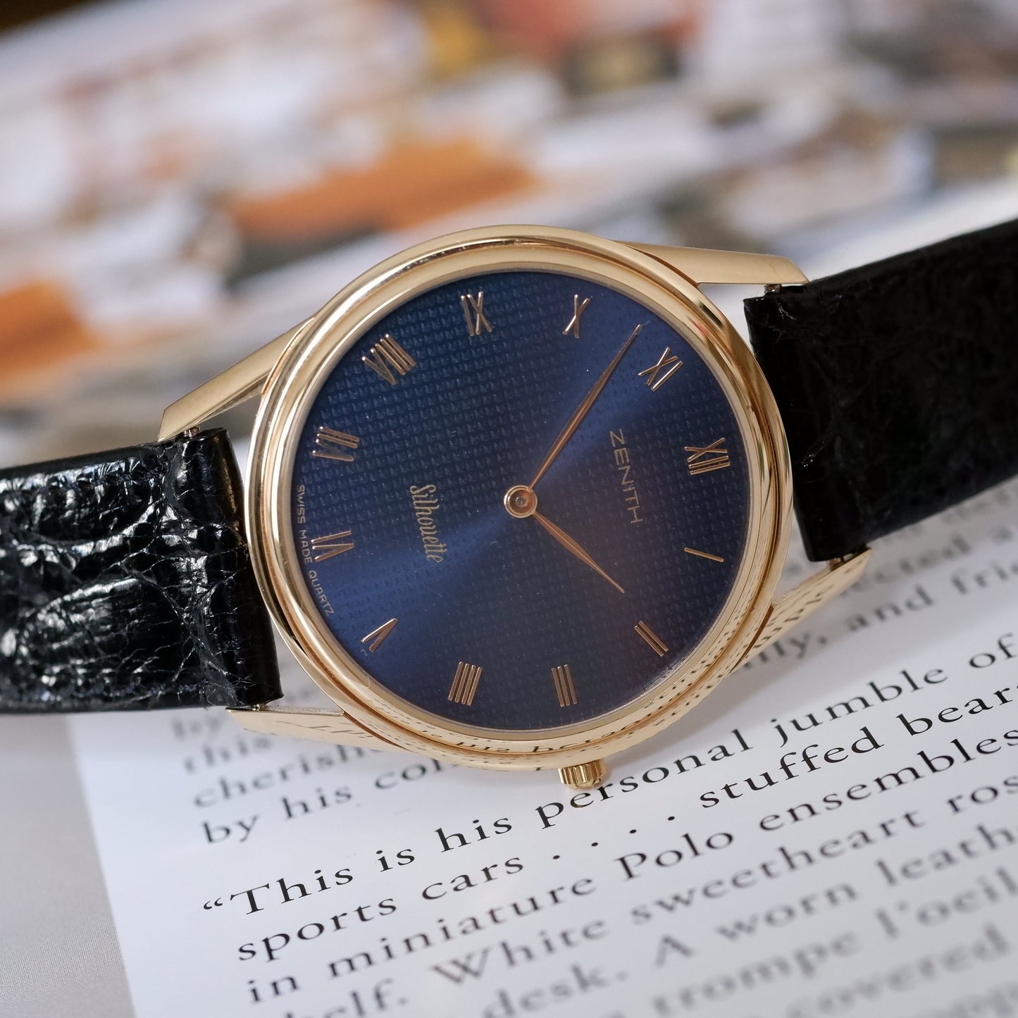 Vintage Zenith Dress Style Blue Guilloche Quartz 90s NOS