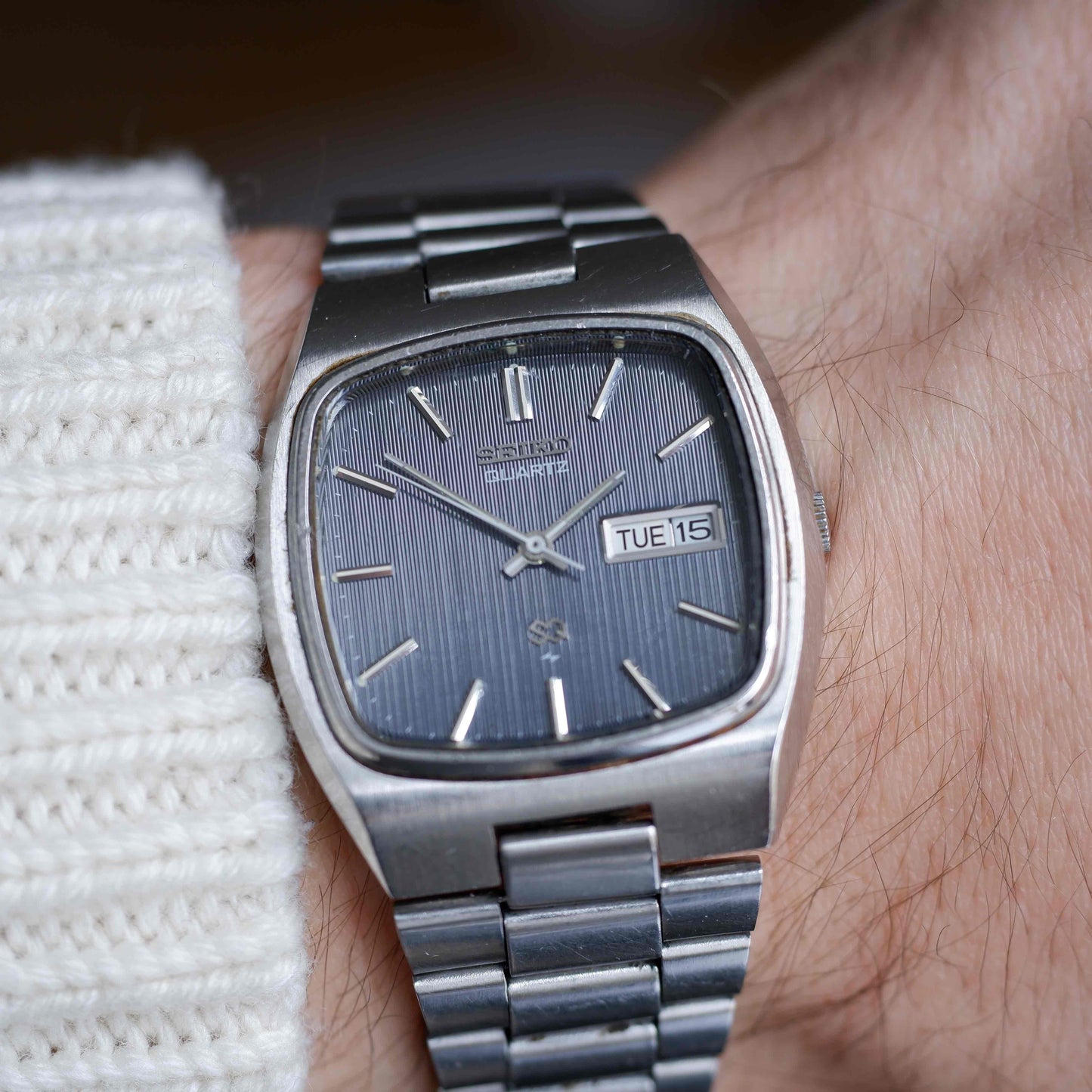 Vintage Seiko Sports SQ Ref. 4336-5010 Day and Date Blue Stripe Dial 80s