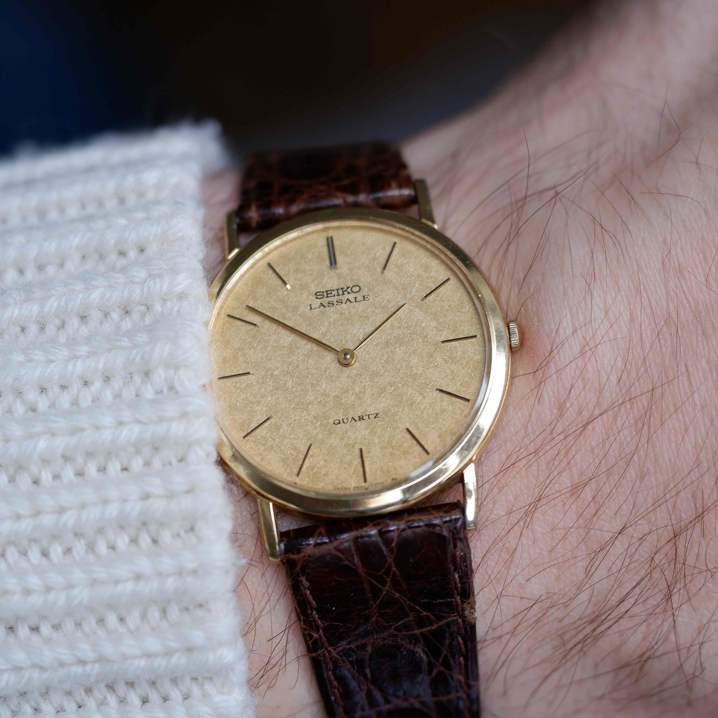 Vintage Seiko Lassale Dress Watch 80s Gold Snowflake Dial Quartz