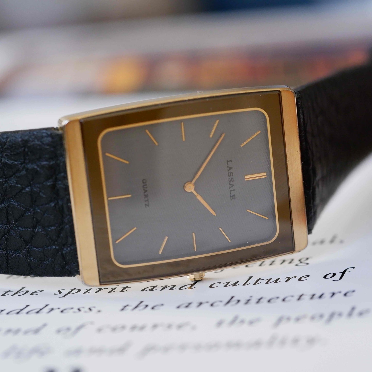 Vintage Seiko Lassale Tank 80s Gold Gray Guilloche Dial