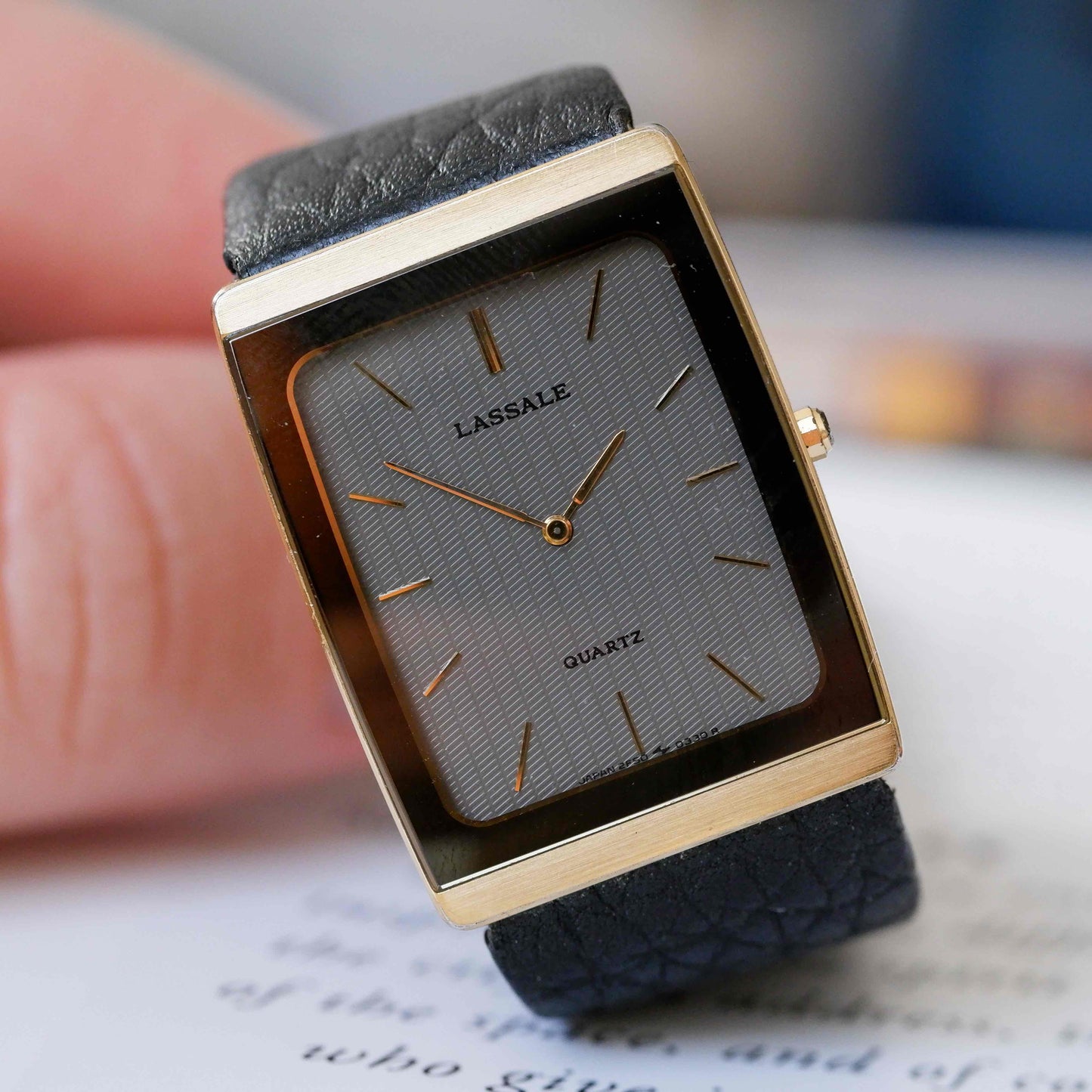 Vintage Seiko Lassale Tank 80s Gold Gray Guilloche Dial