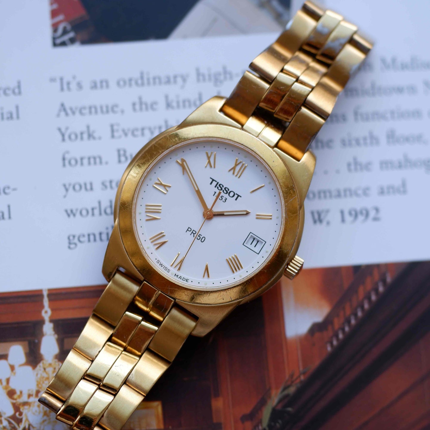Vintage Tissot PR50 Gold Watch 90s Roman Dial Swiss Quartz