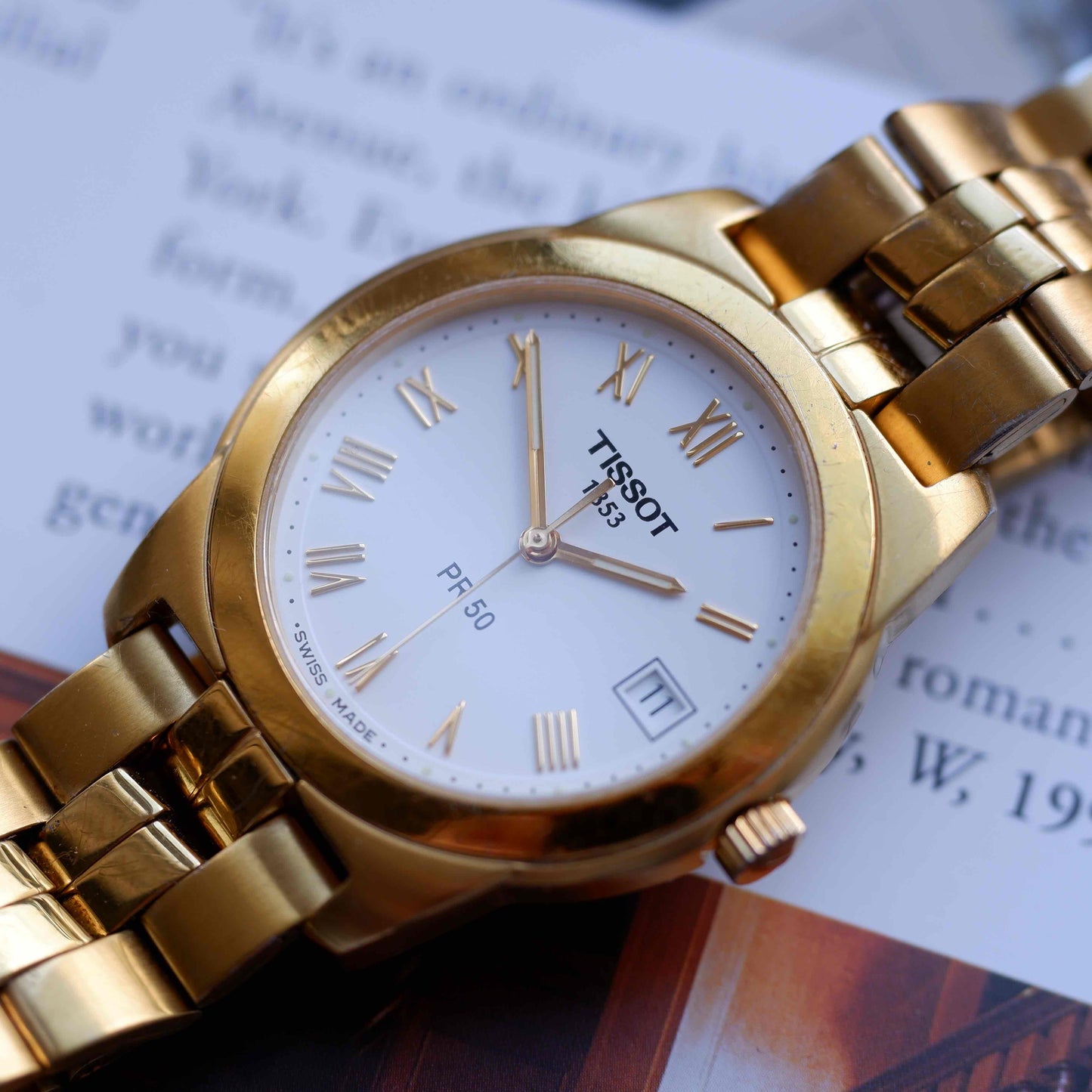 Vintage Tissot PR50 Gold Watch 90s Roman Dial Swiss Quartz