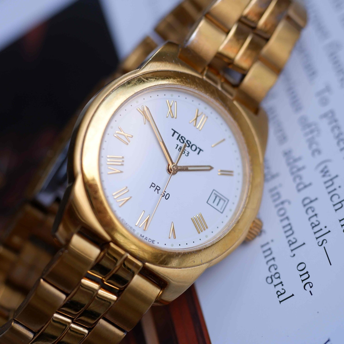 Vintage Tissot PR50 Gold Watch 90s Roman Dial Swiss Quartz