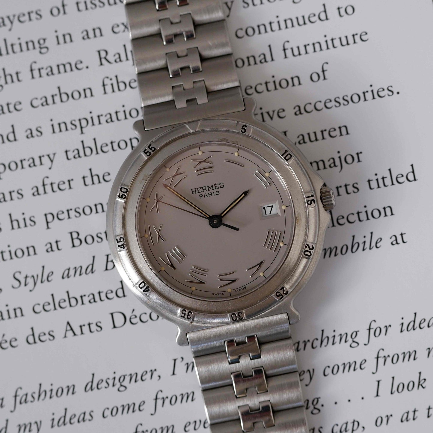 Vintage Hermes Clipper Watch Roman Dial 90s
