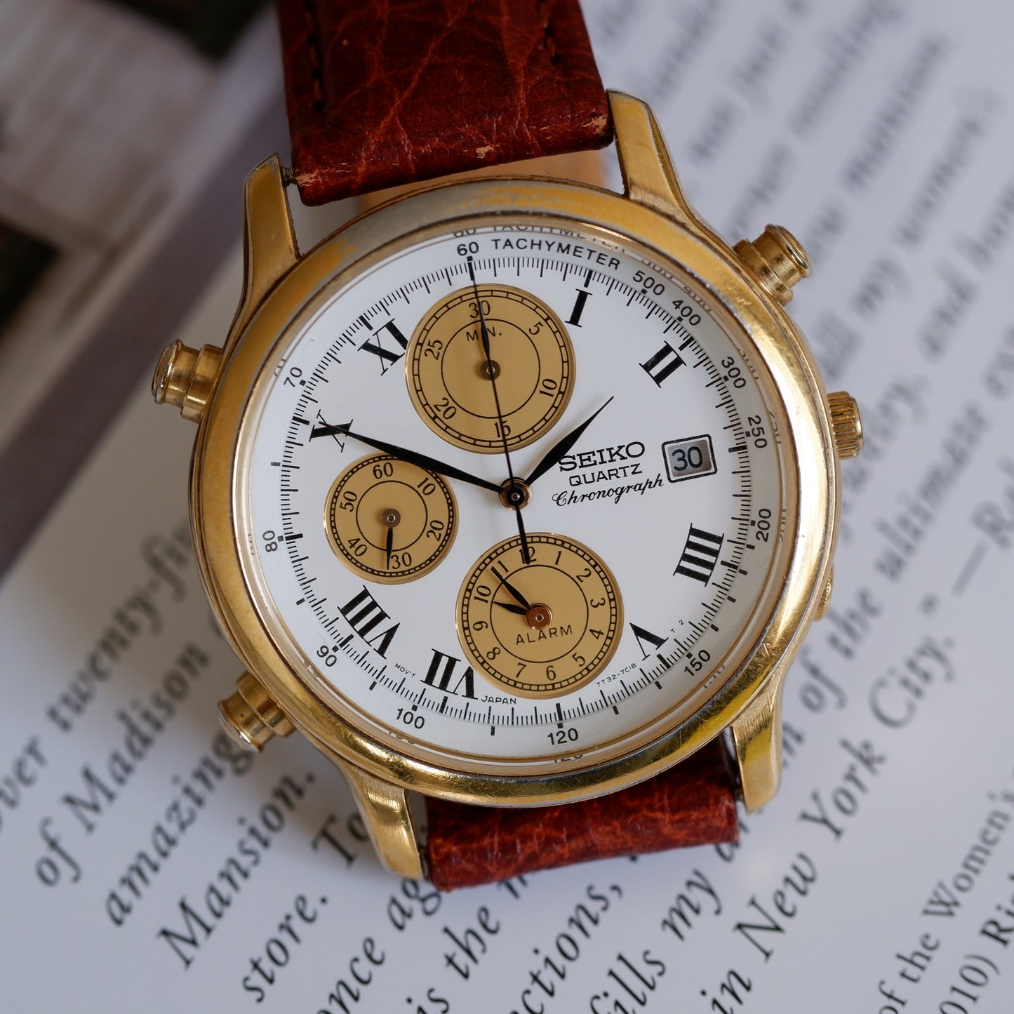 Vintage Seiko Chronograph Ref. 7T32.7B80 Alarm Quartz from the 90s