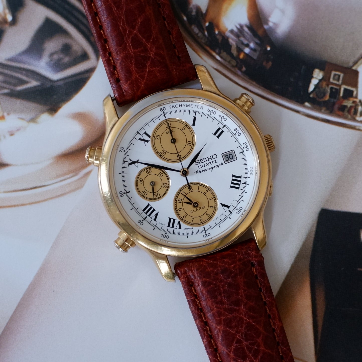 Vintage Seiko Chronograph Ref. 7T32.7B80 Alarm Quartz from the 90s