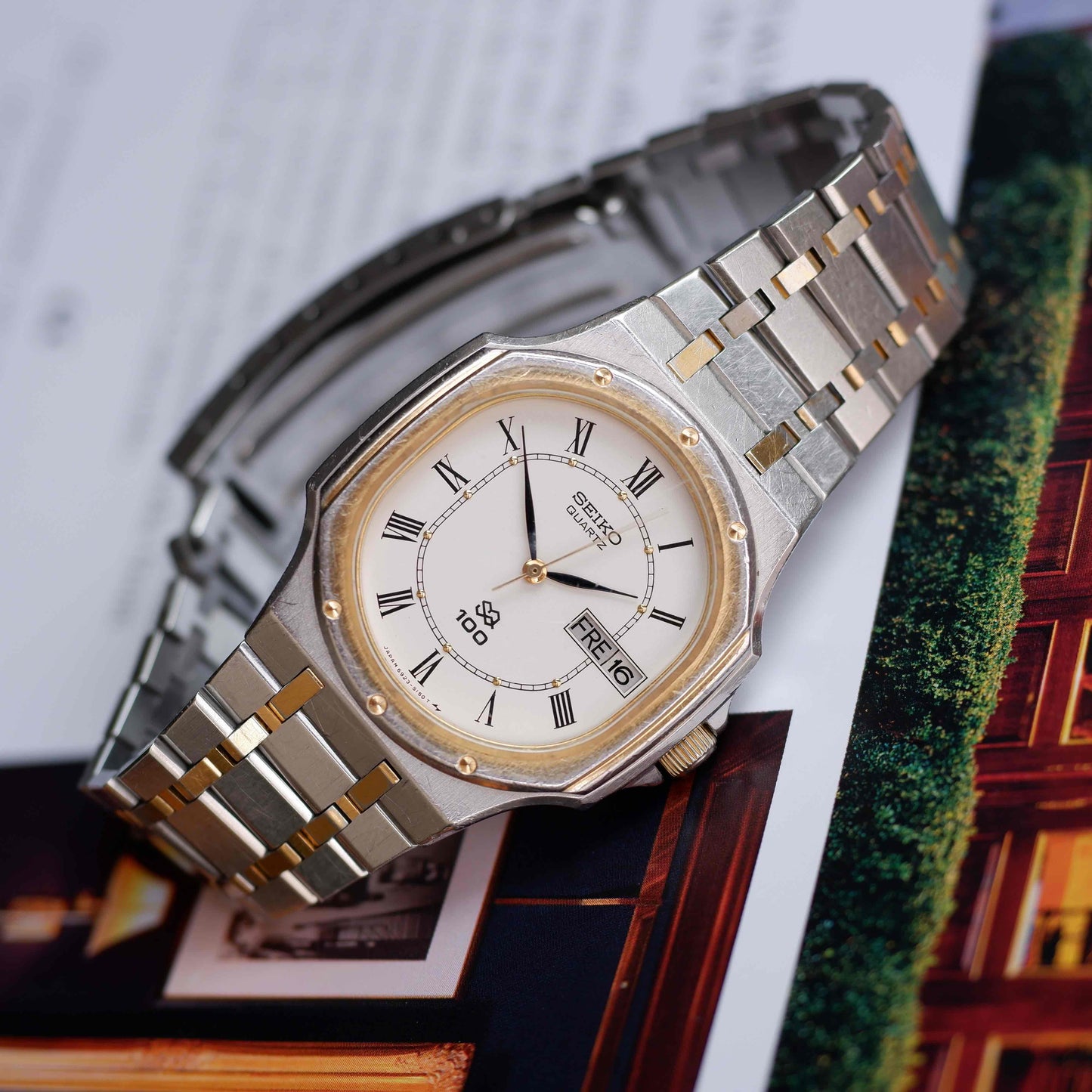 Vintage Seiko SQ 100 Ref. 6923-5130 Day and Date Quartz Two Tone from the 80s