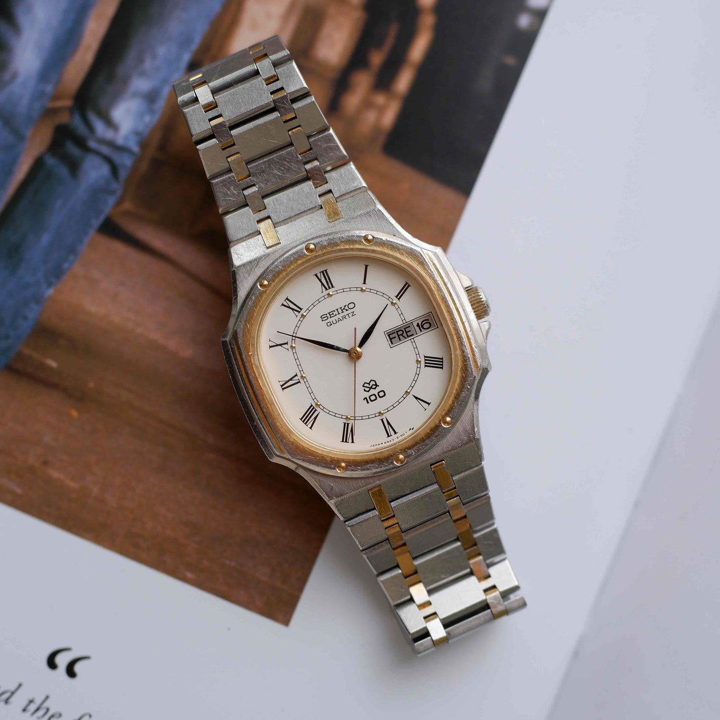 Vintage Seiko SQ 100 Ref. 6923-5130 Day and Date Quartz Two Tone from the 80s