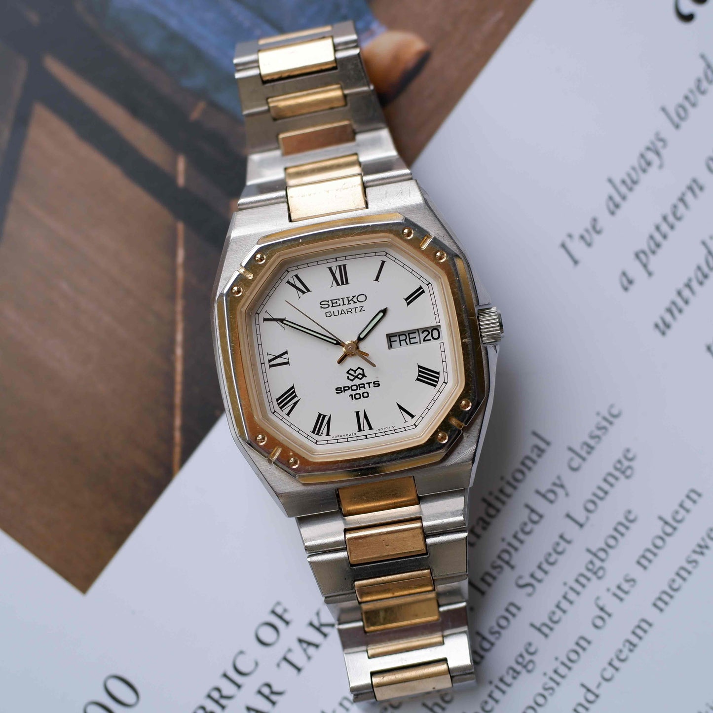 Vintage Seiko SQ 100 Ref. 8229-5030 Day and Date Quartz Two Tone from the 80s