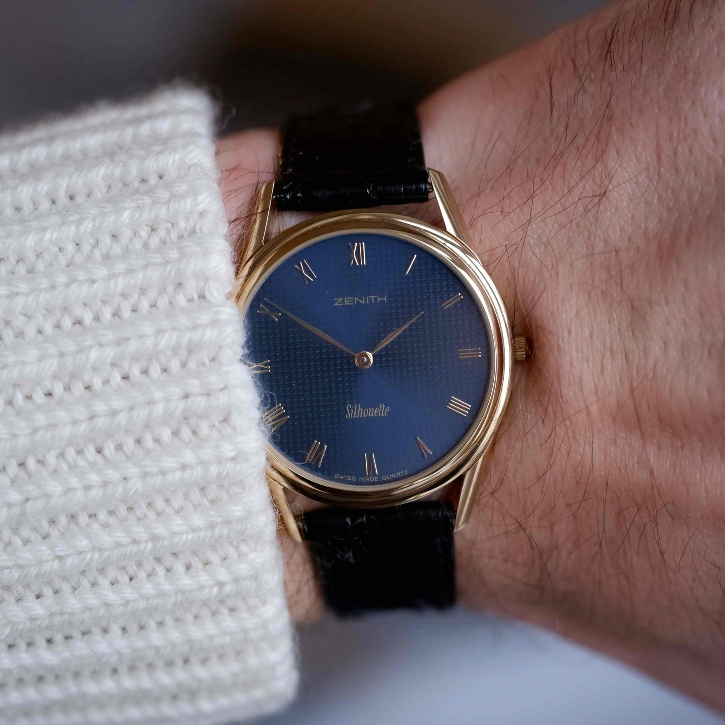 Vintage Zenith Dress Style Blue Guilloche Quartz 90s NOS