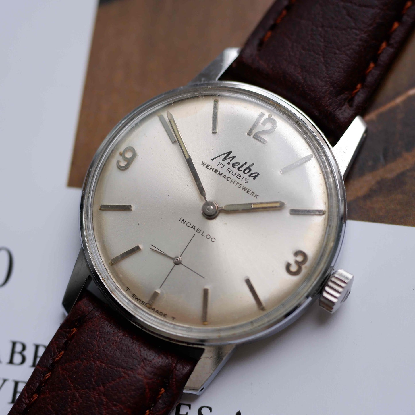 Vintage Melba Dress Watch 60s Mechanical White Sunburst Dial