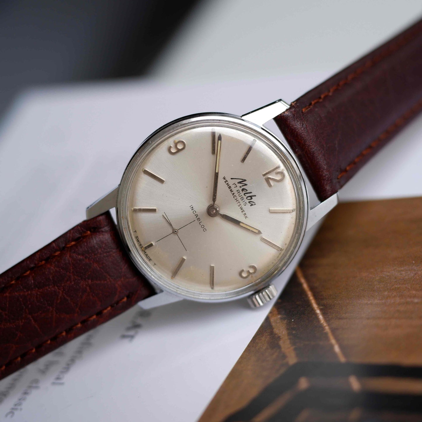 Vintage Melba Dress Watch 60s Mechanical White Sunburst Dial