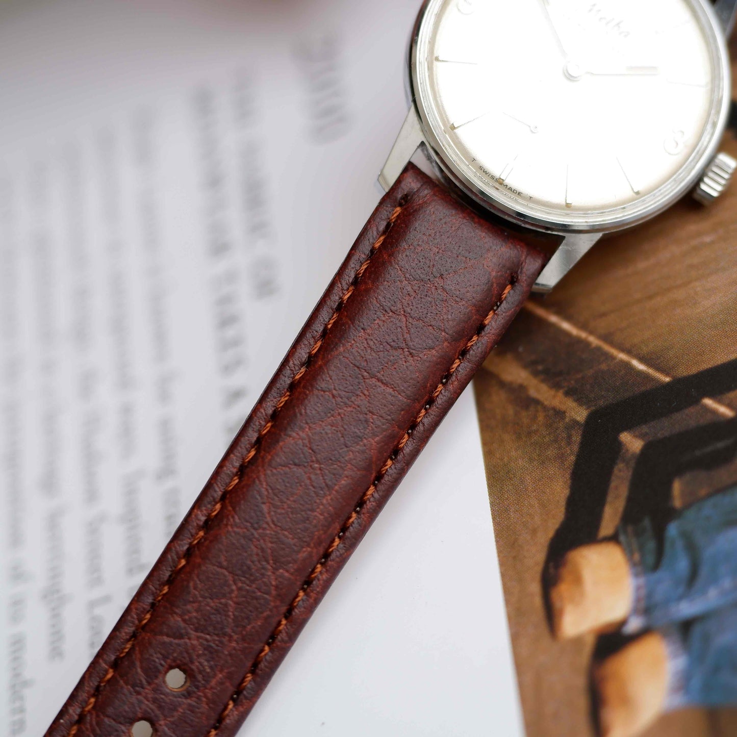 Vintage Melba Dress Watch 60s Mechanical White Sunburst Dial