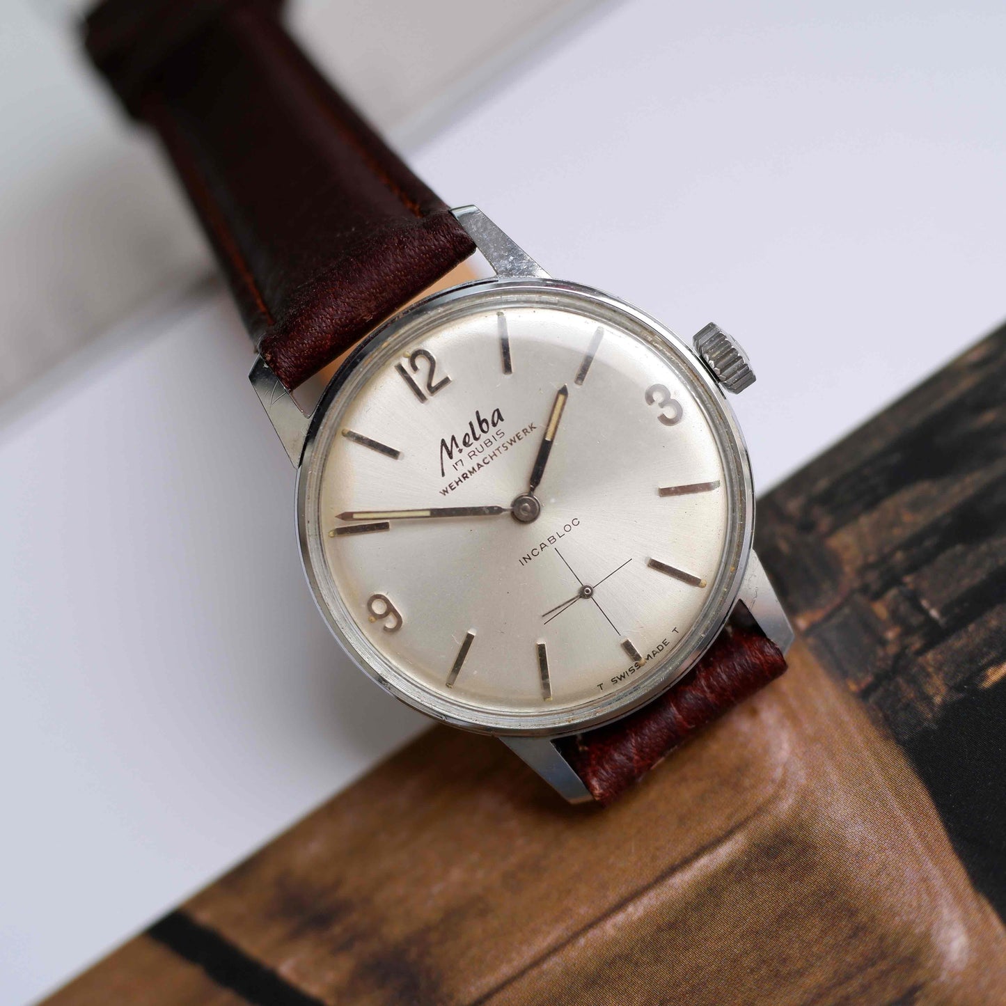Vintage Melba Dress Watch 60s Mechanical White Sunburst Dial