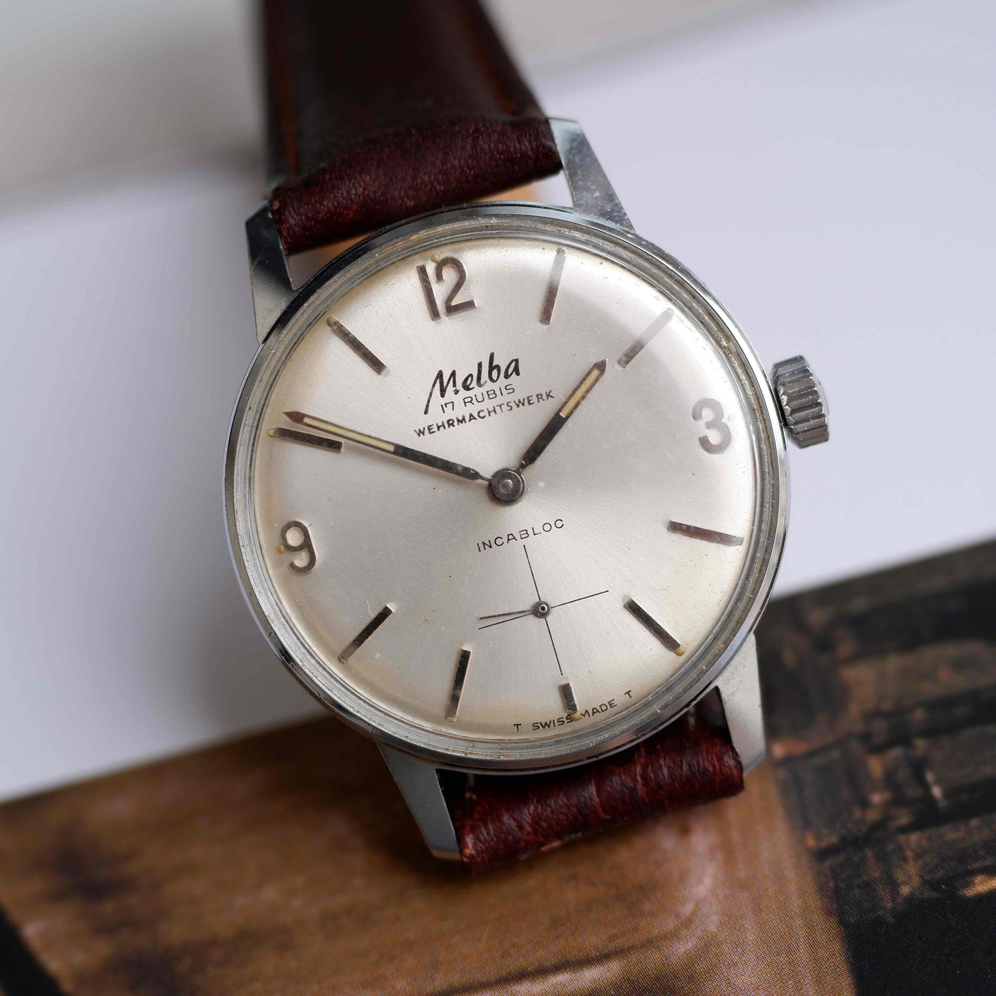 Vintage Melba Dress Watch 60s Mechanical White Sunburst Dial